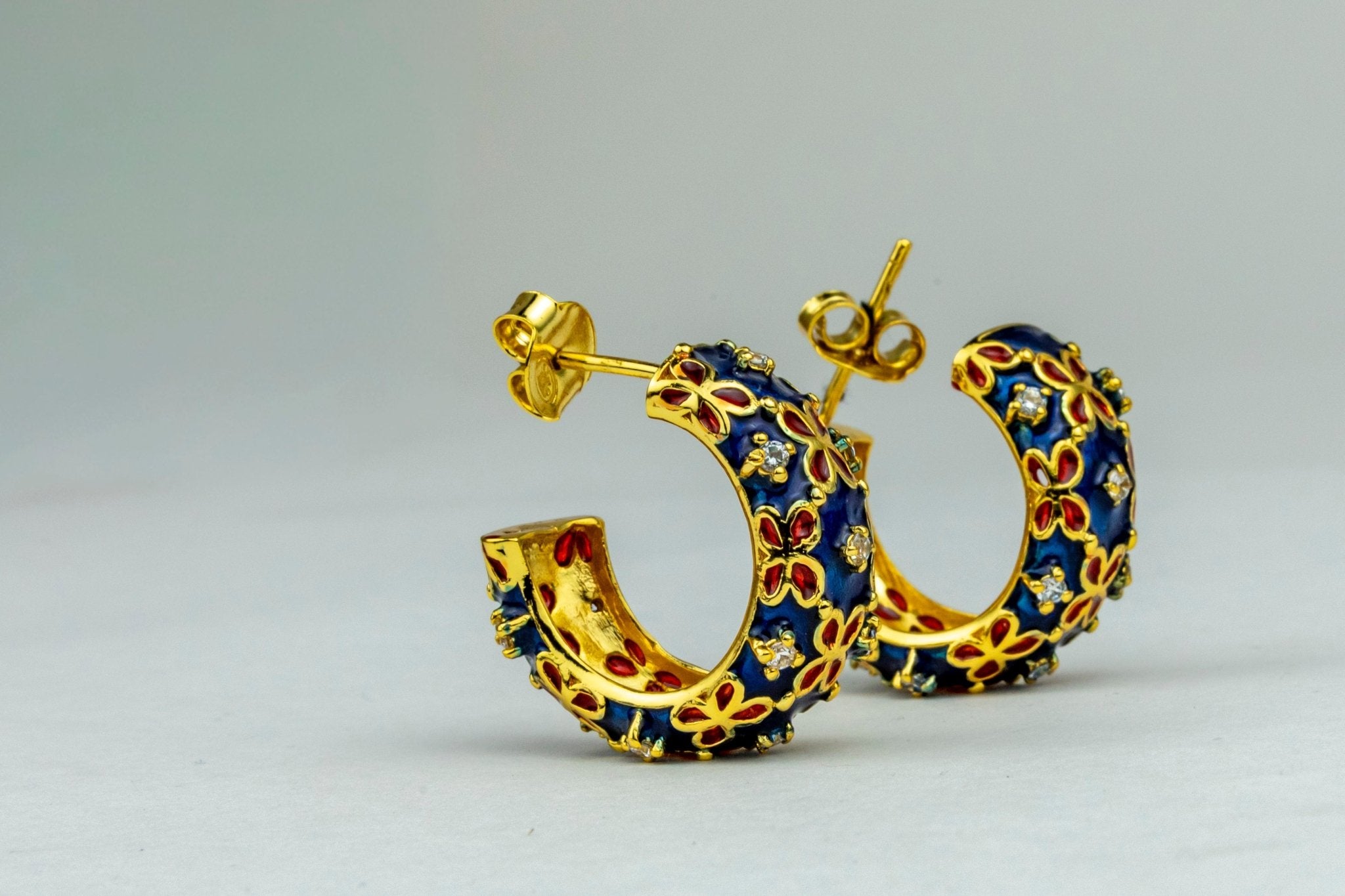 Ornate Enamel & Crystal Hoop Earrings - Miraura Jewels