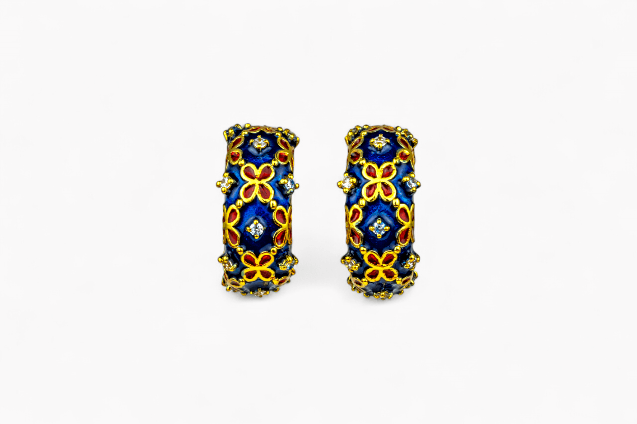 Ornate Enamel & Crystal Hoop Earrings - Miraura Jewels