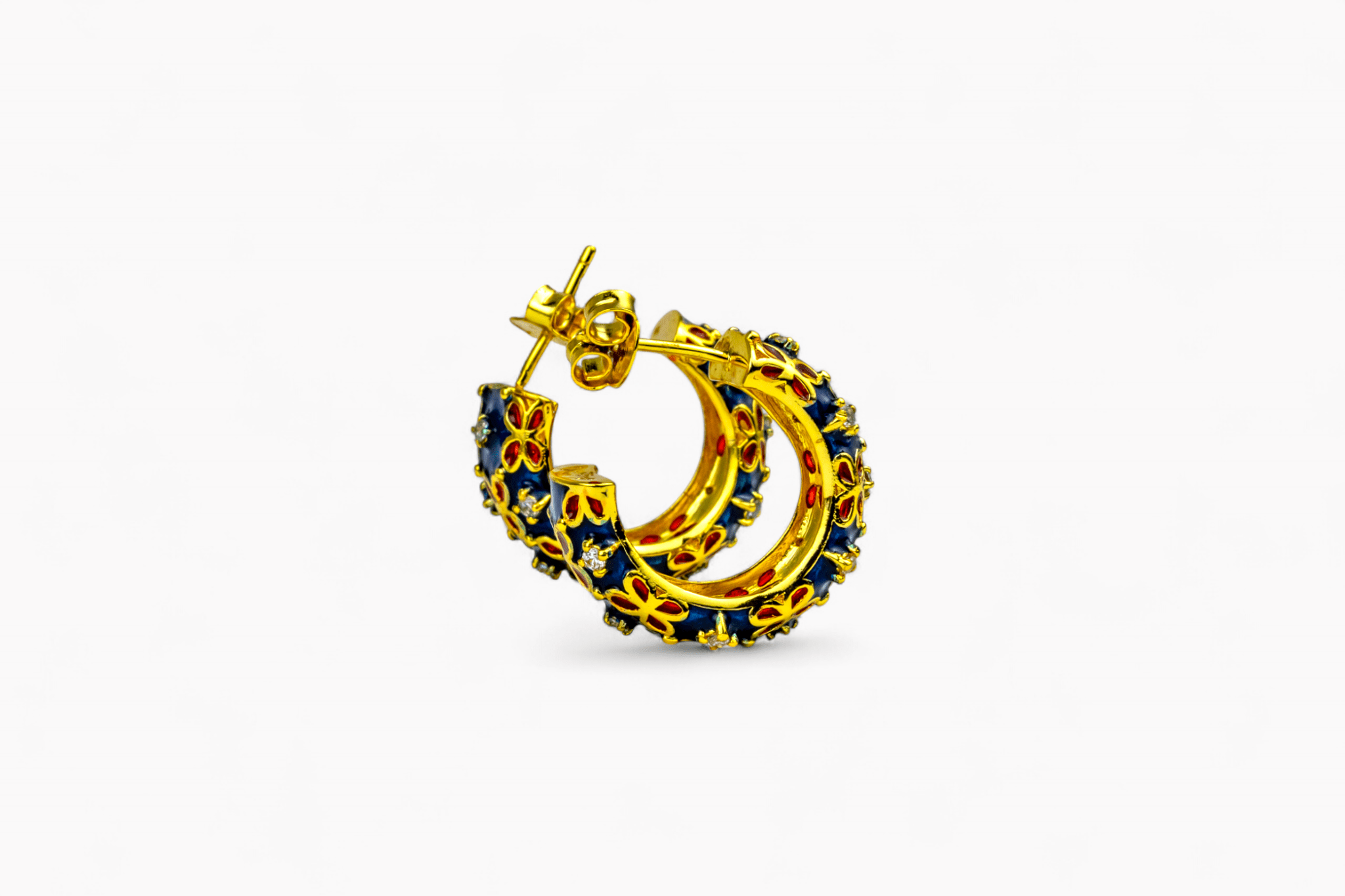 Ornate Enamel & Crystal Hoop Earrings - Miraura Jewels