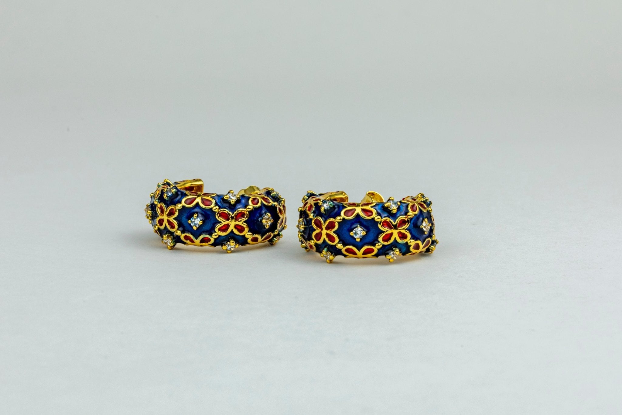 Ornate Enamel & Crystal Hoop Earrings - Miraura Jewels