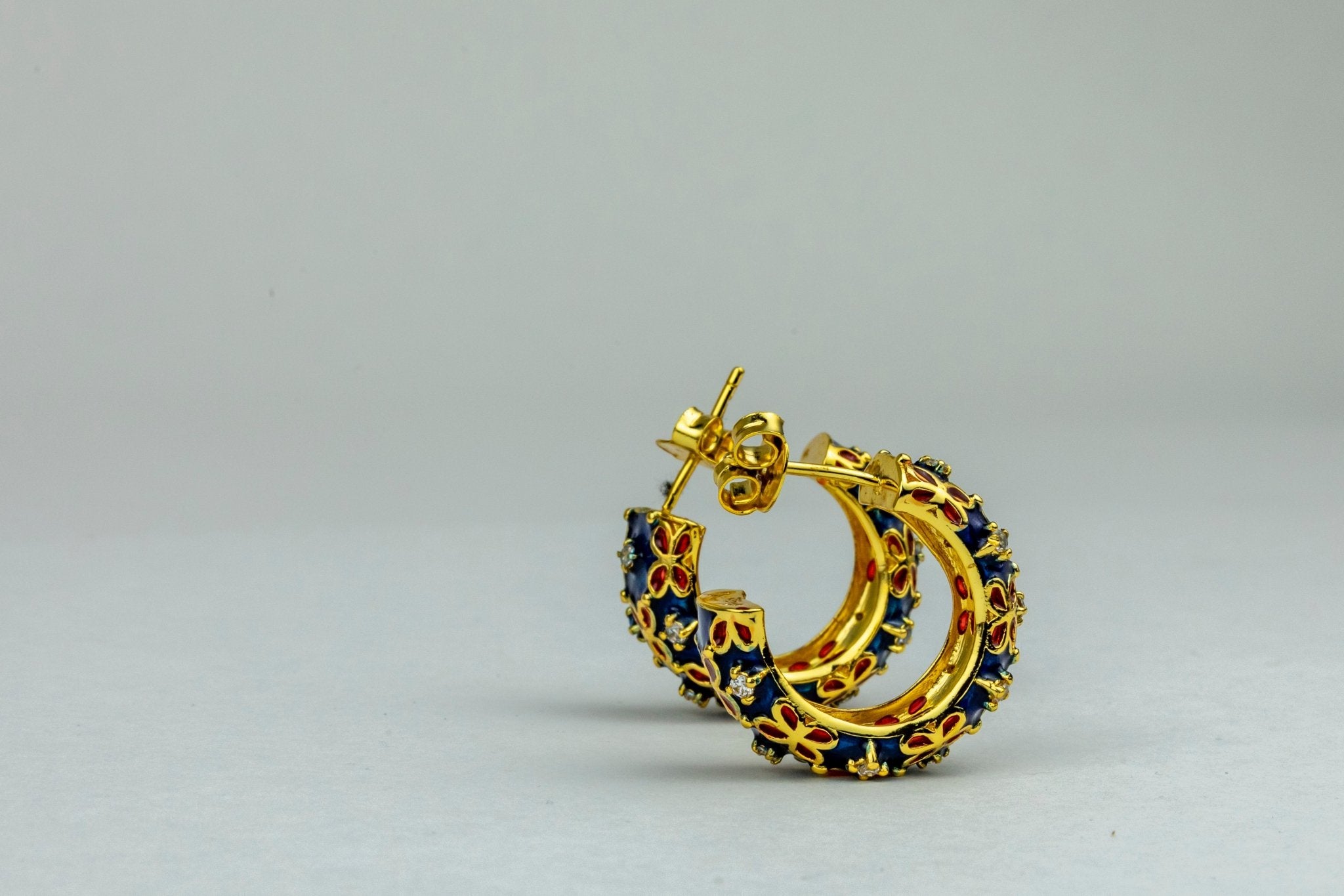 Ornate Enamel & Crystal Hoop Earrings - Miraura Jewels