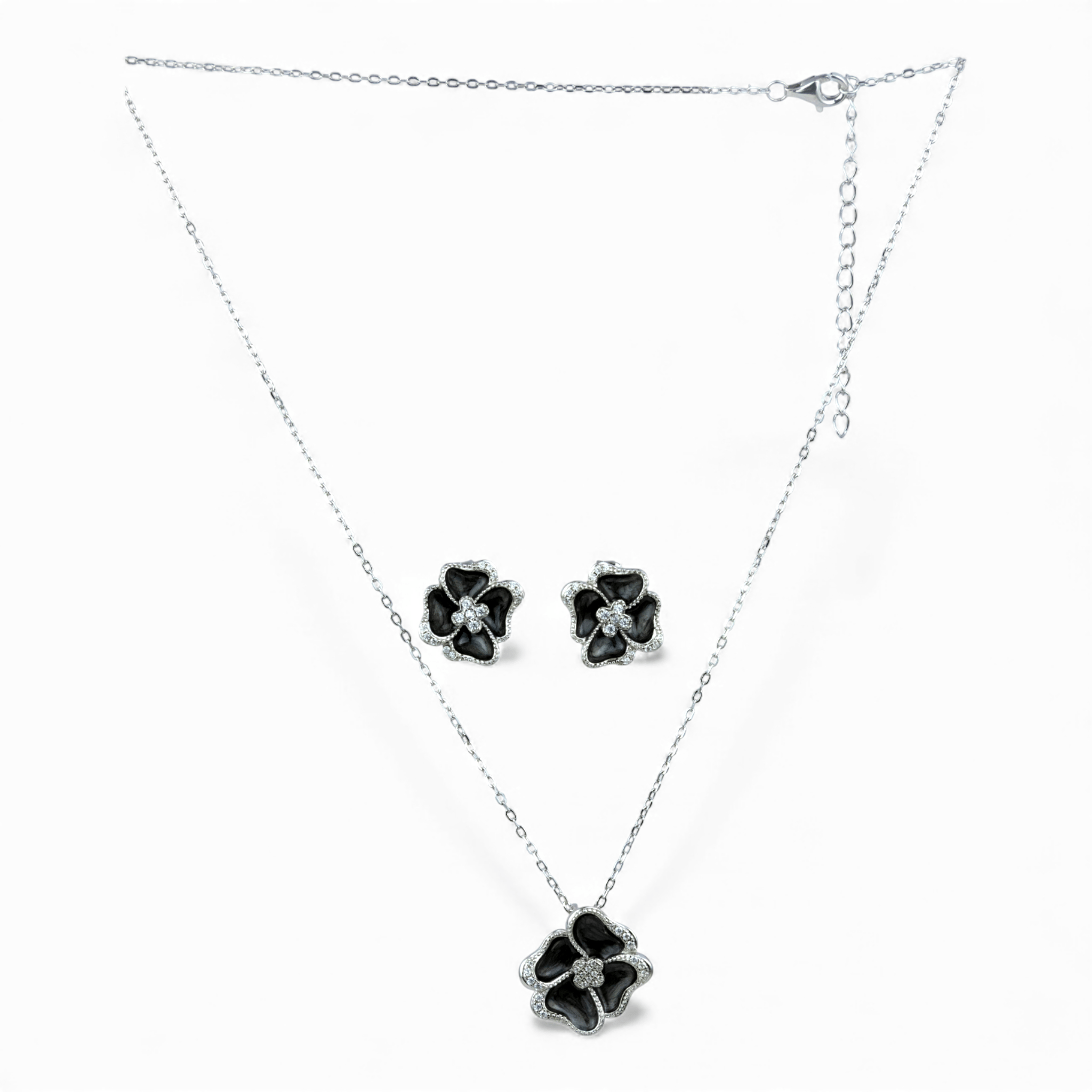 Oxidized Floral Enamel Statement Set - Miraura Jewels