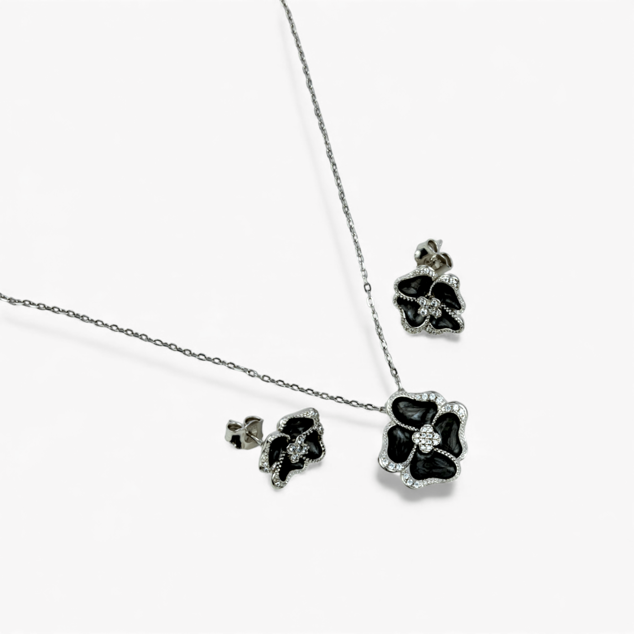 Oxidized Floral Enamel Statement Set - Miraura Jewels