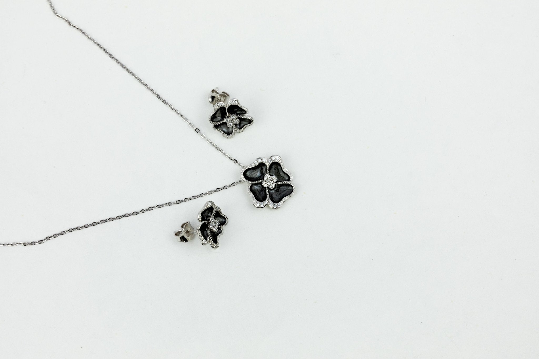 Oxidized Floral Enamel Statement Set - Miraura Jewels
