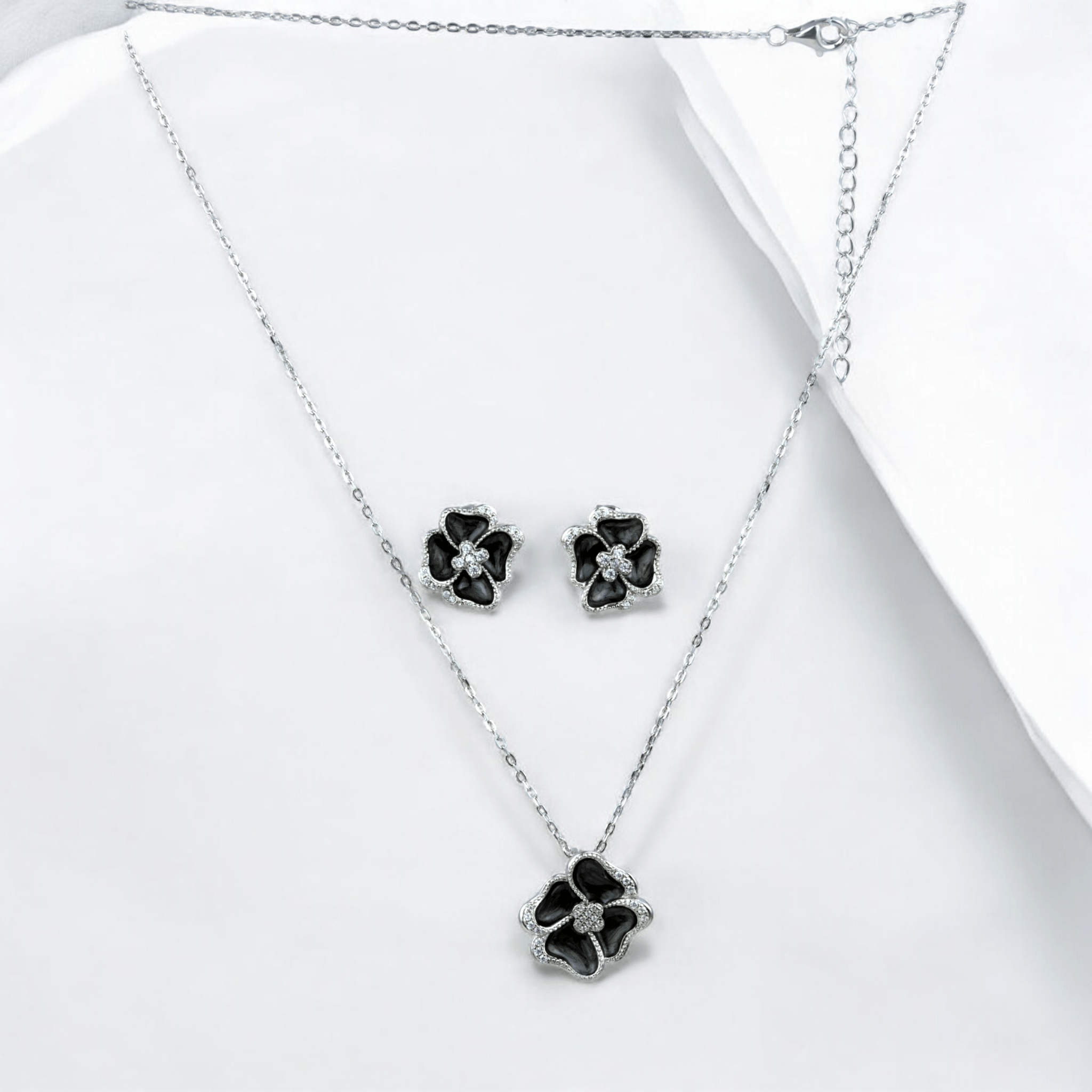 Oxidized Floral Enamel Statement Set - Miraura Jewels