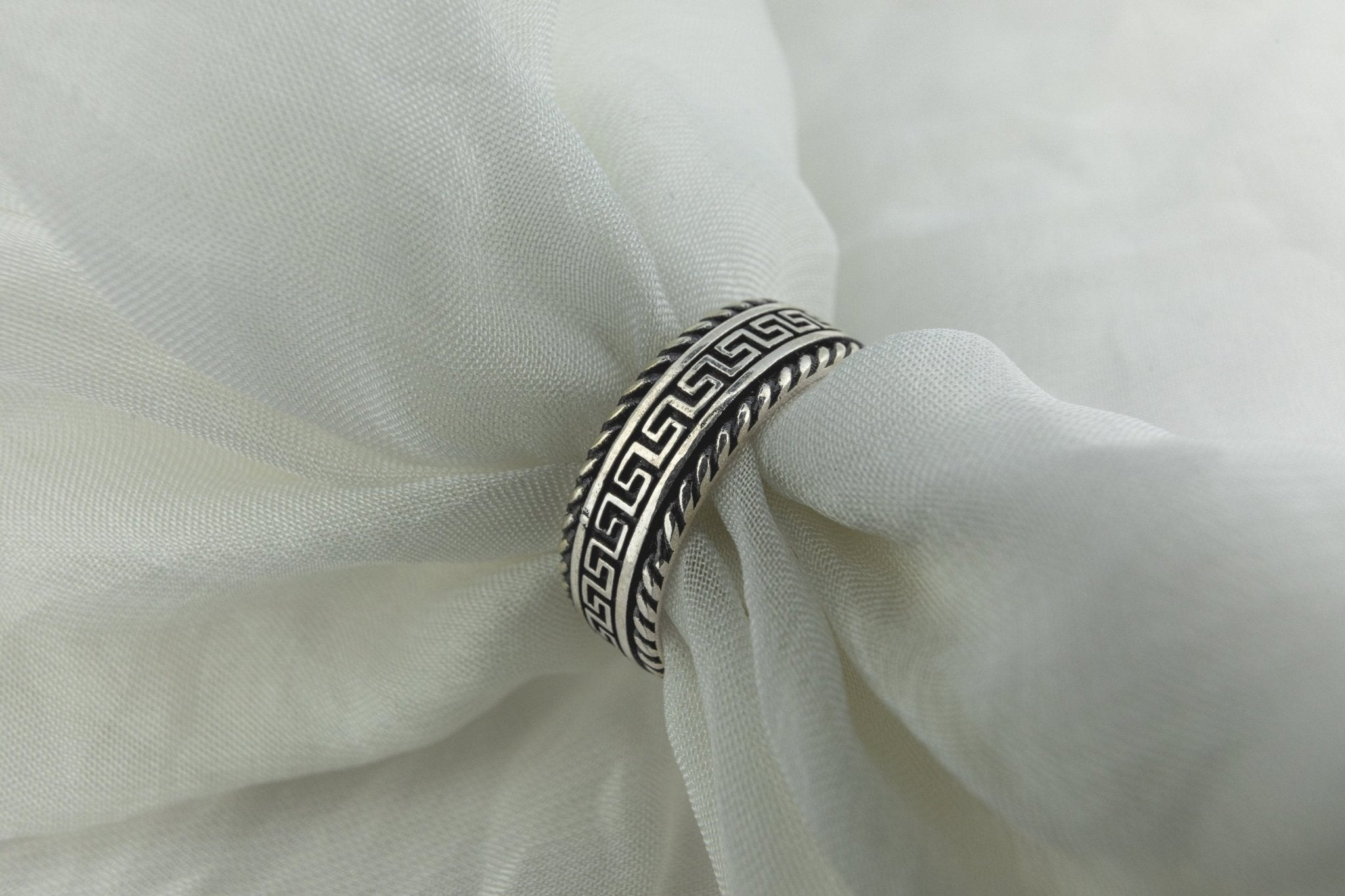 Oxidized Greek Key Band - Miraura Jewels