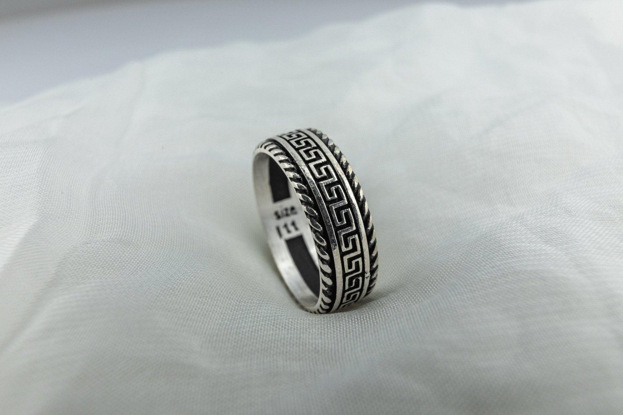 Oxidized Greek Key Band - Miraura Jewels