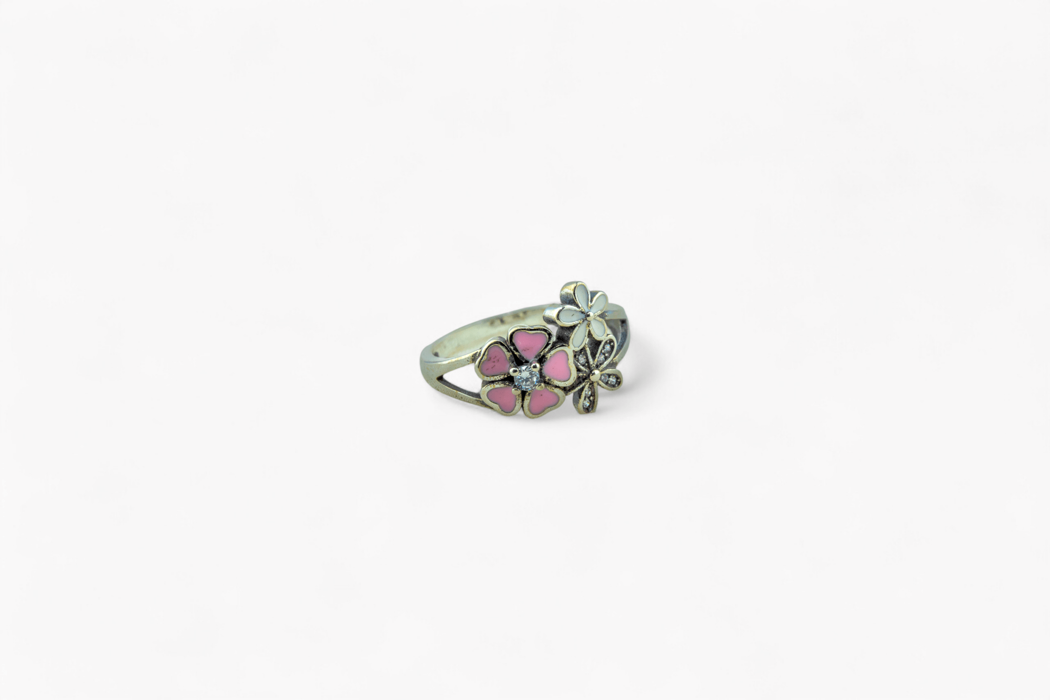 Oxidized Pink Enamel Floral Ring - Miraura Jewels