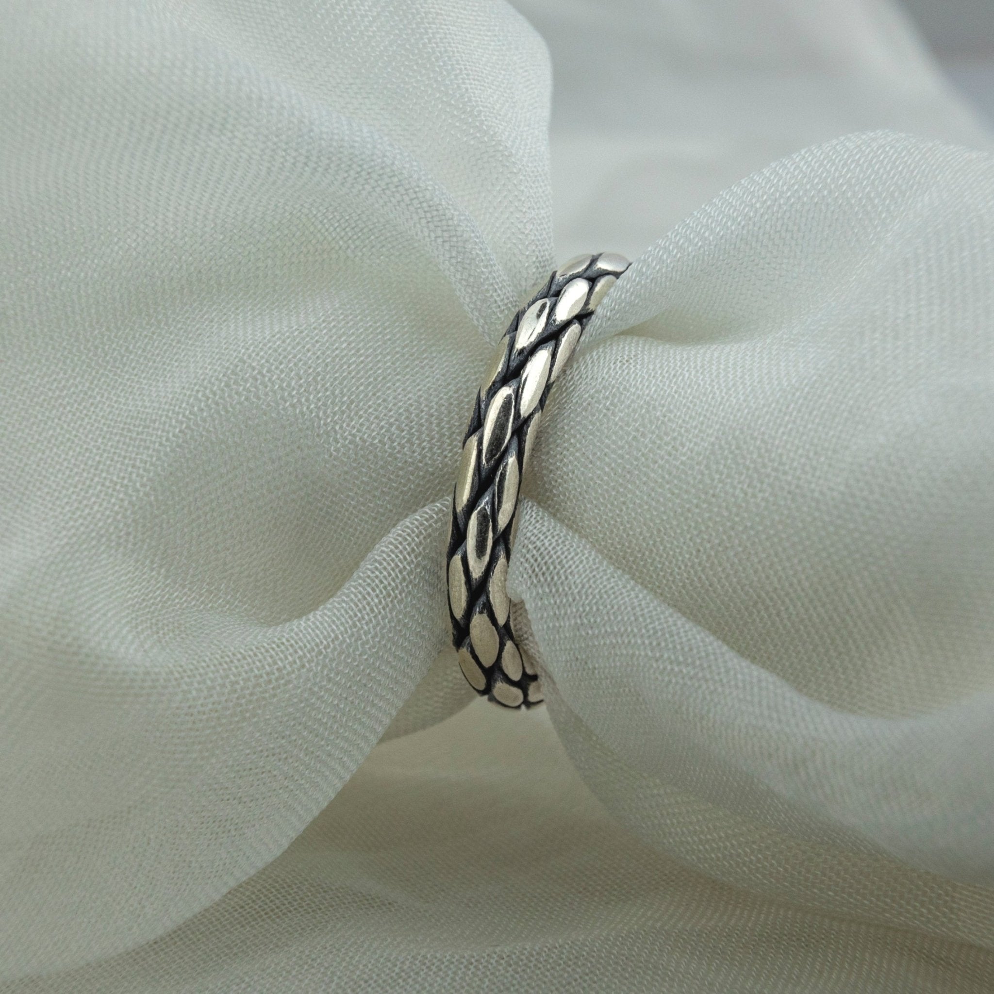 Oxidized Silver Snake Scale Adjustable Ring - Miraura Jewels