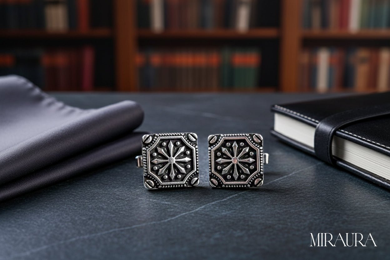 Oxidized Starburst Cufflinks - Miraura Jewels