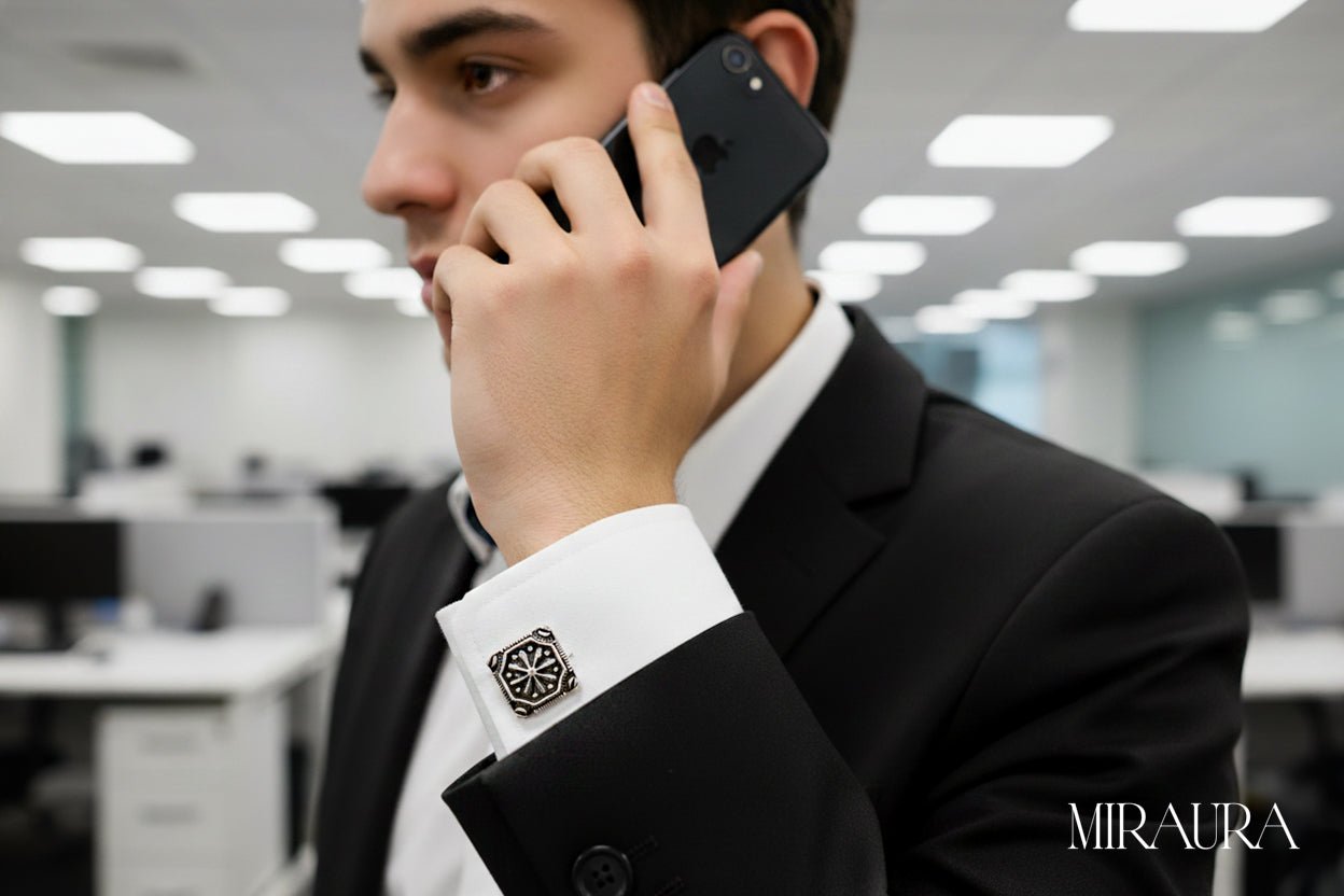 Oxidized Starburst Cufflinks - Miraura Jewels