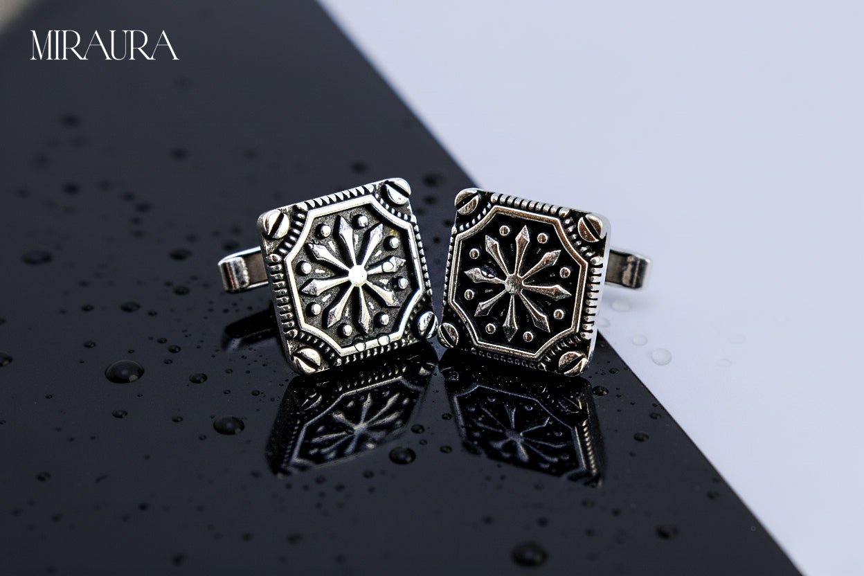 Oxidized Starburst Cufflinks - Miraura Jewels