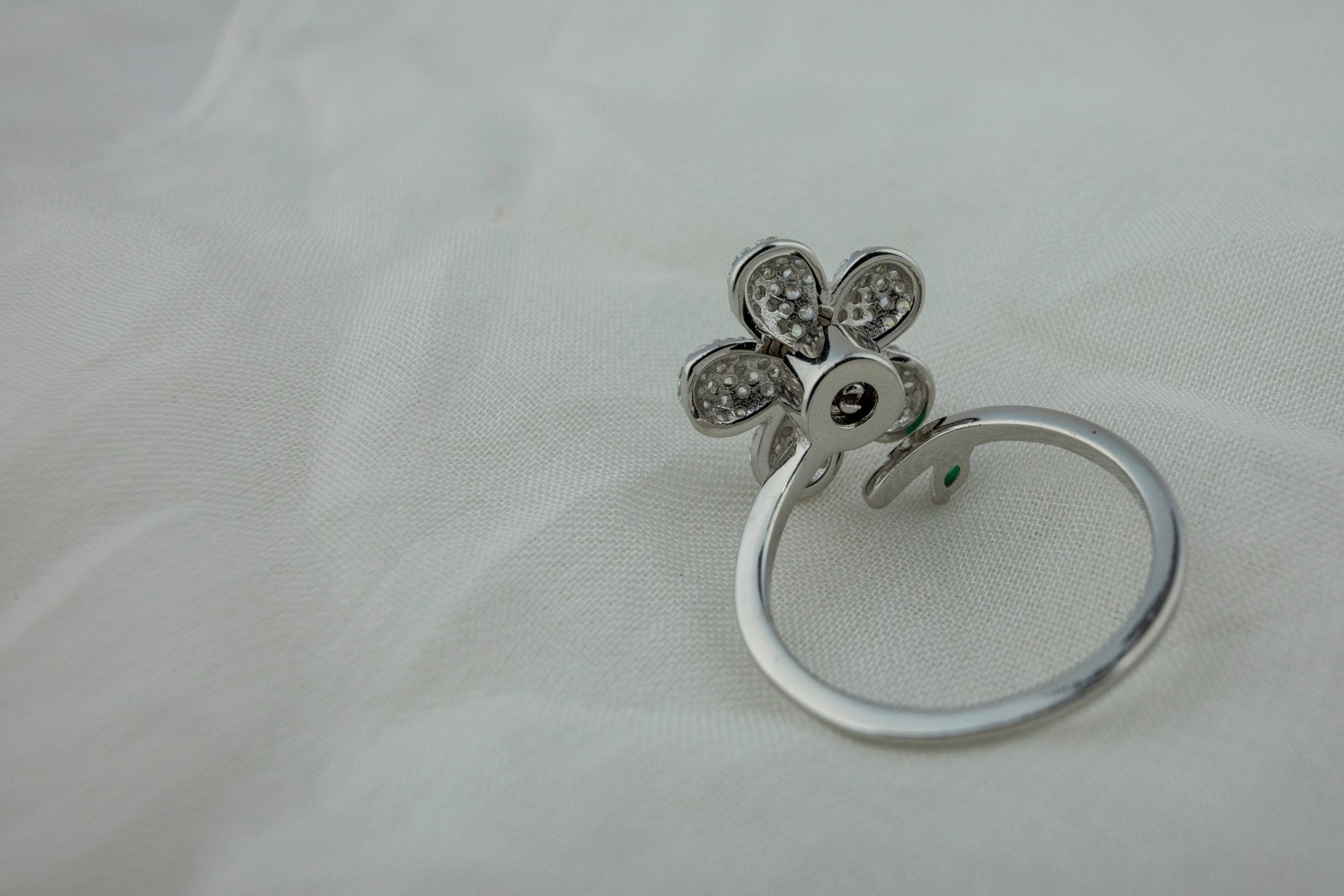 Pave CZ Flower & Leaf Ring - Miraura Jewels
