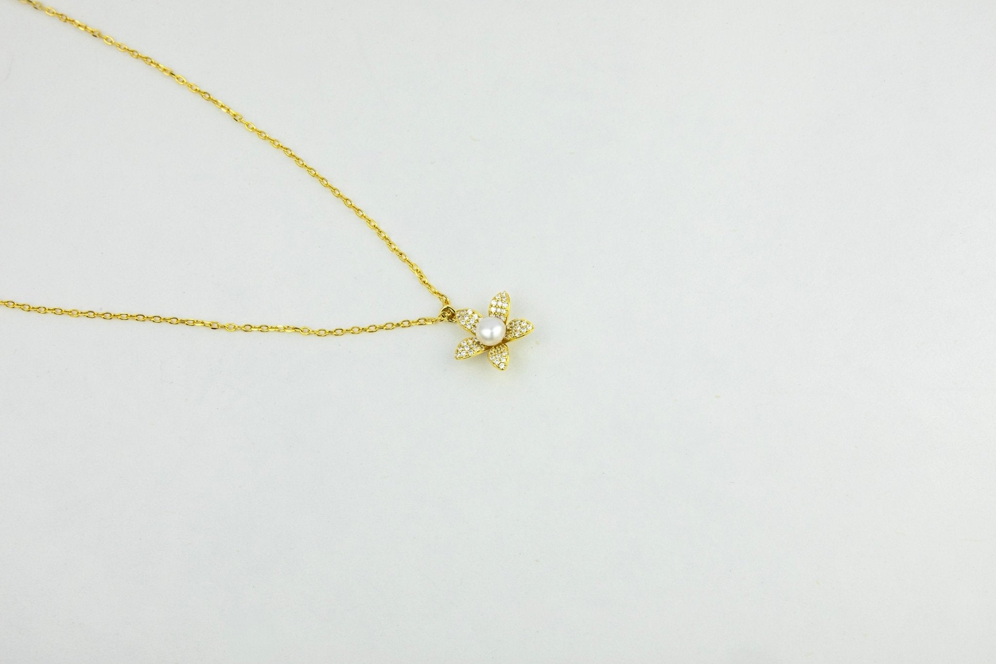 Pearl & Crystal Flower Pendant - Miraura Jewels