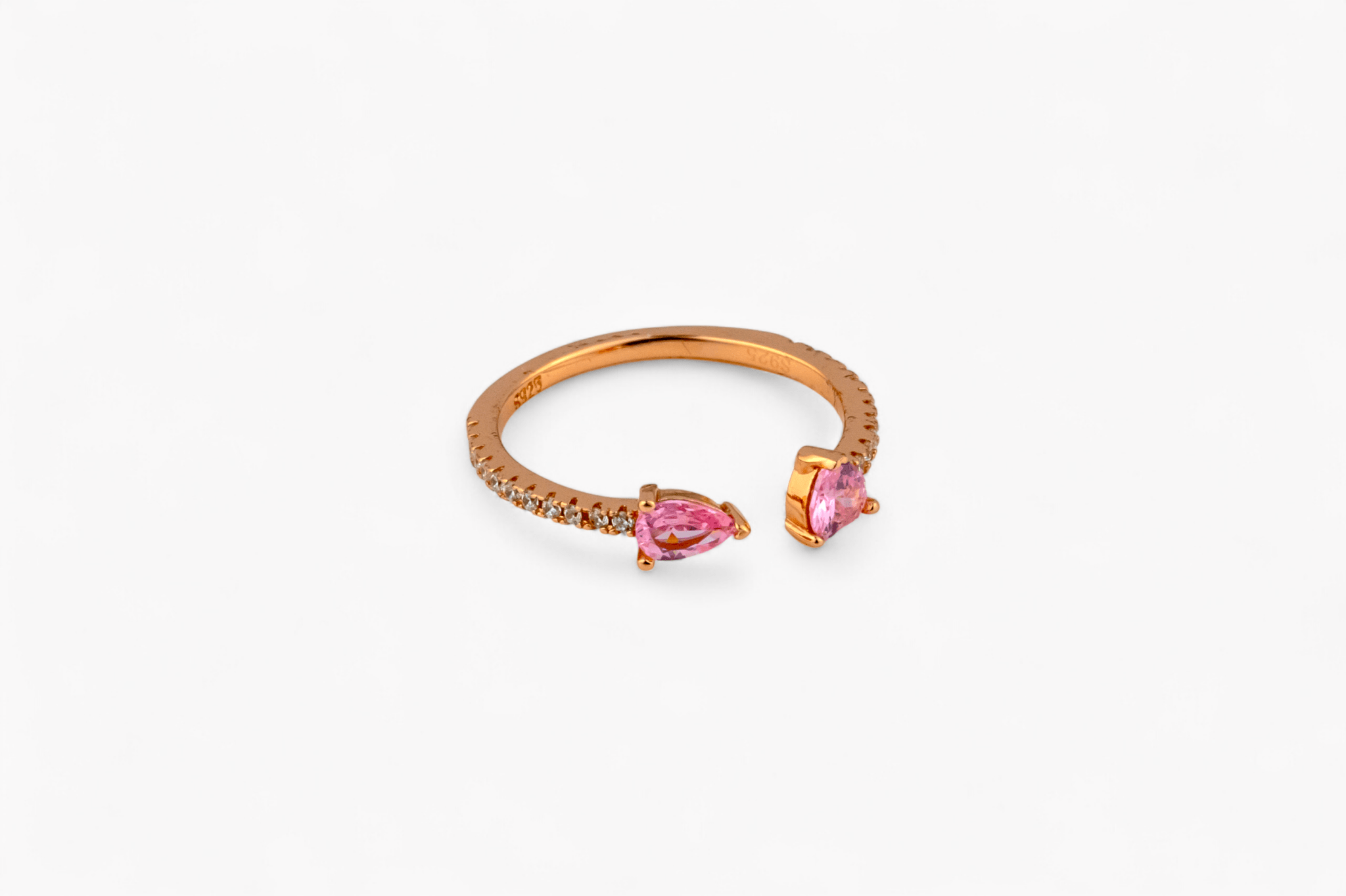 Pink Heart Open Cuff Ring - Miraura Jewels