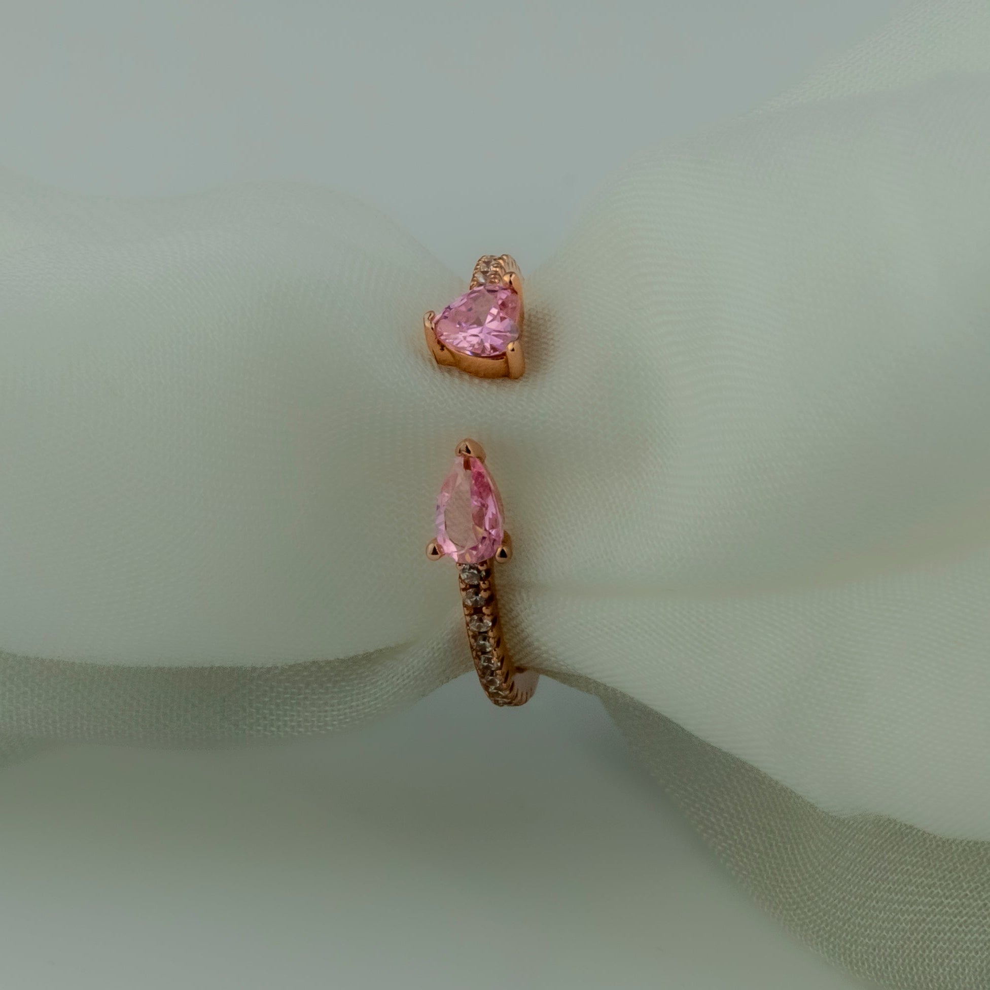Pink Heart Open Cuff Ring - Miraura Jewels