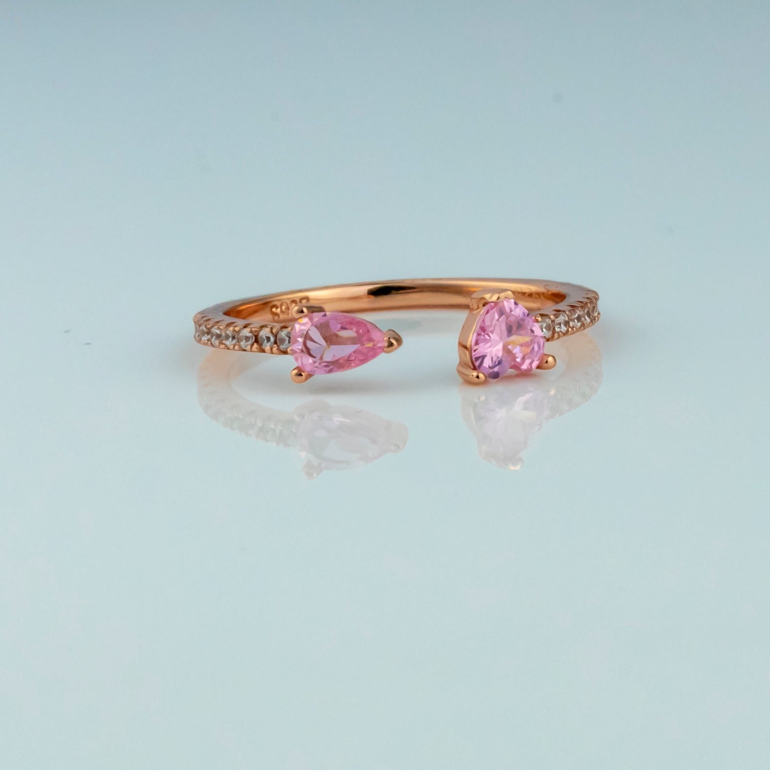 Pink Heart Open Cuff Ring - Miraura Jewels
