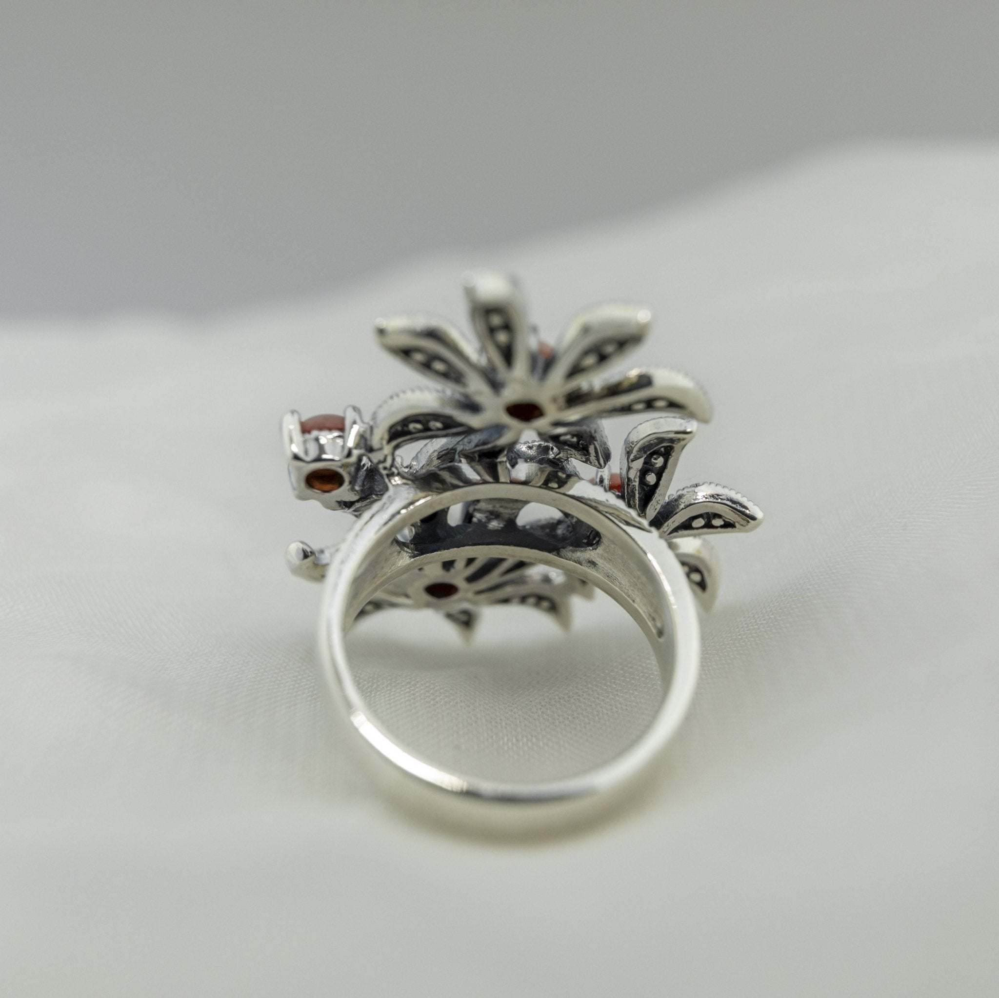 Pink Stone & Marcasite Floral Ring - Miraura Jewels
