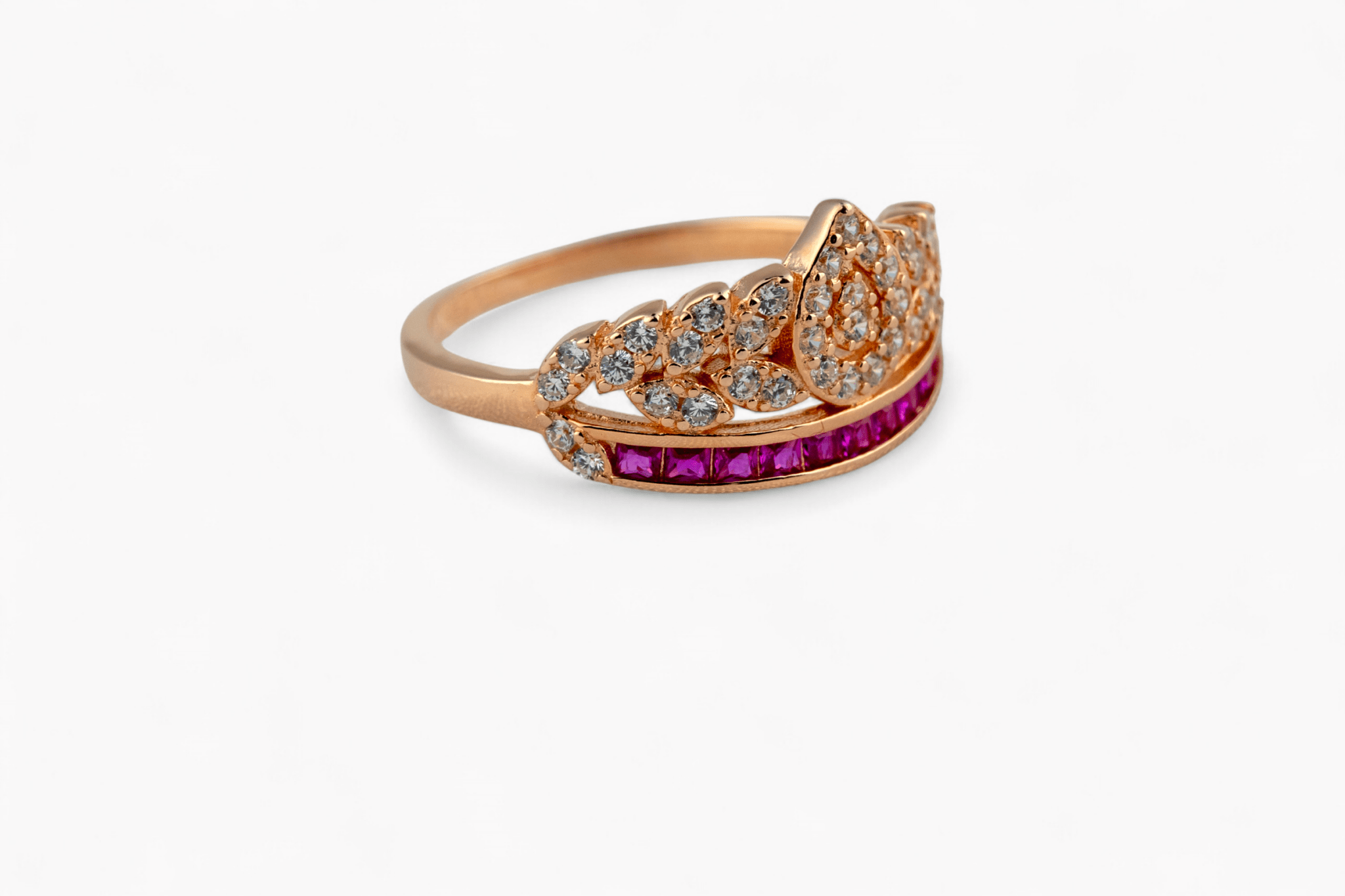 Princess Tiara Ring with Pink Stones - Miraura Jewels