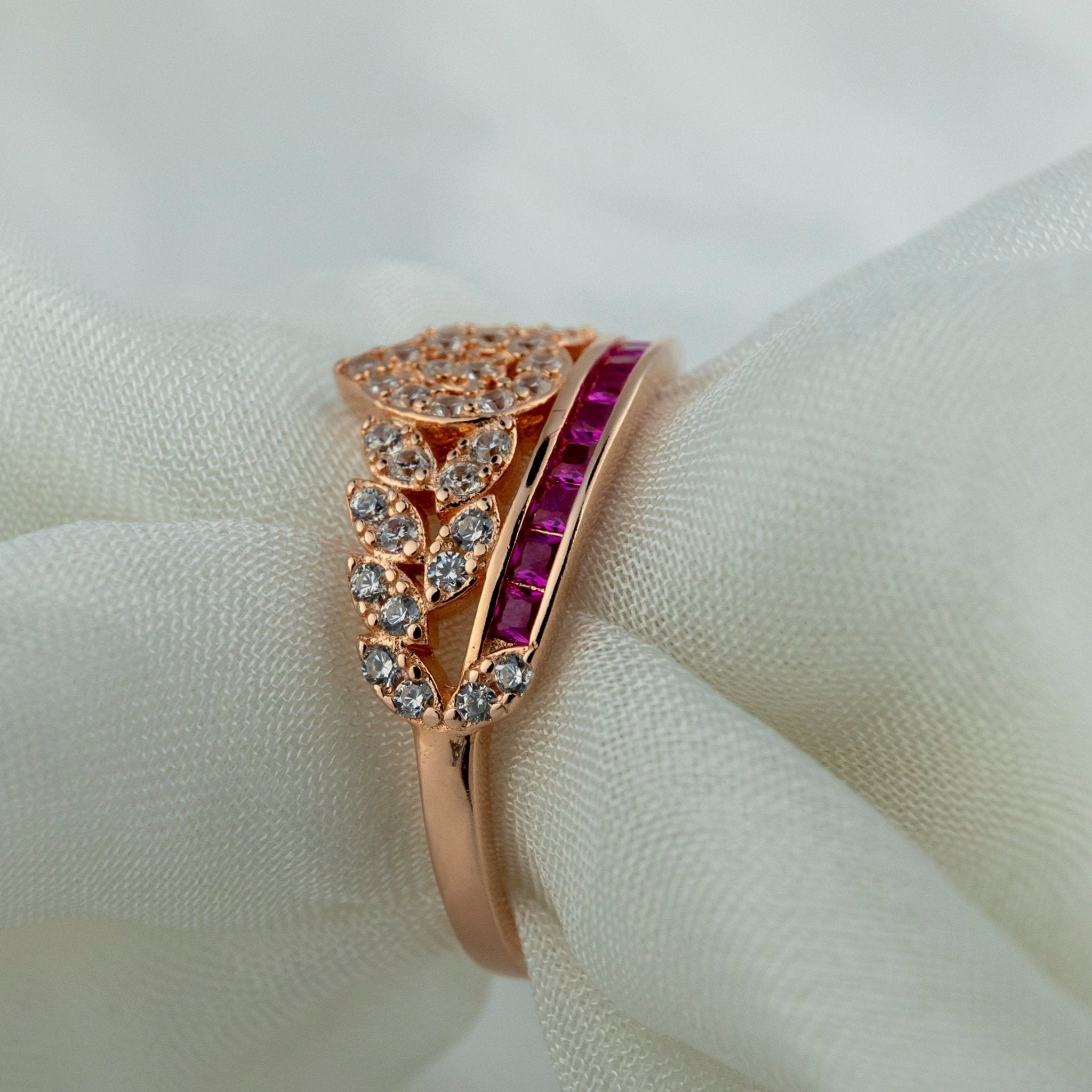 Princess Tiara Ring with Pink Stones - Miraura Jewels