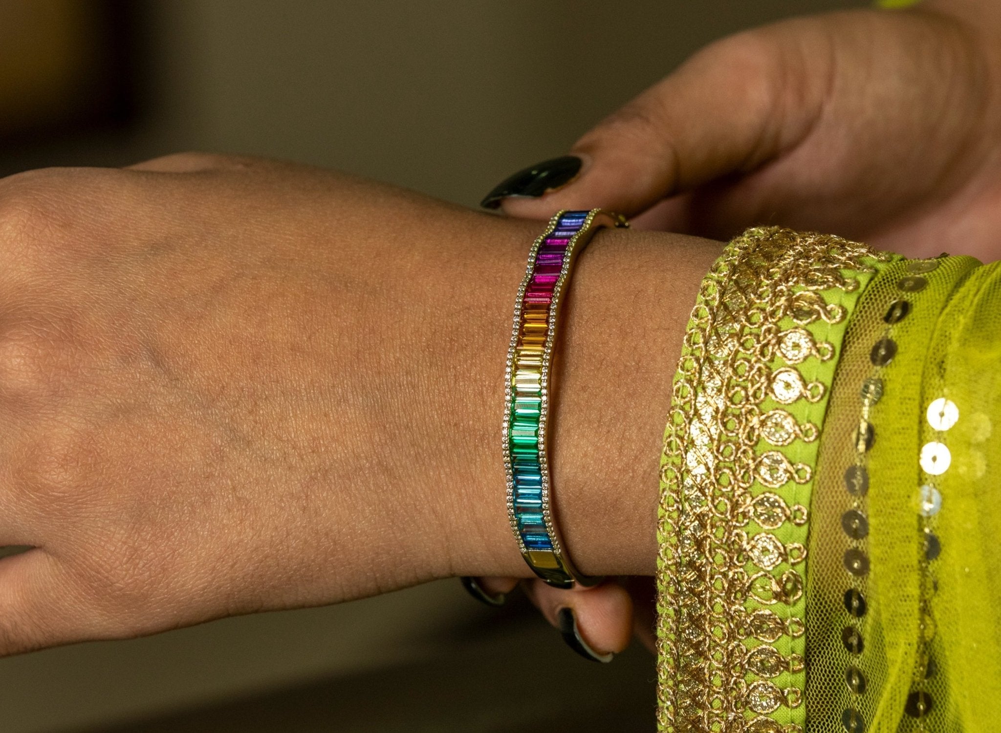 Rainbow Baguette Bangle - Miraura Jewels