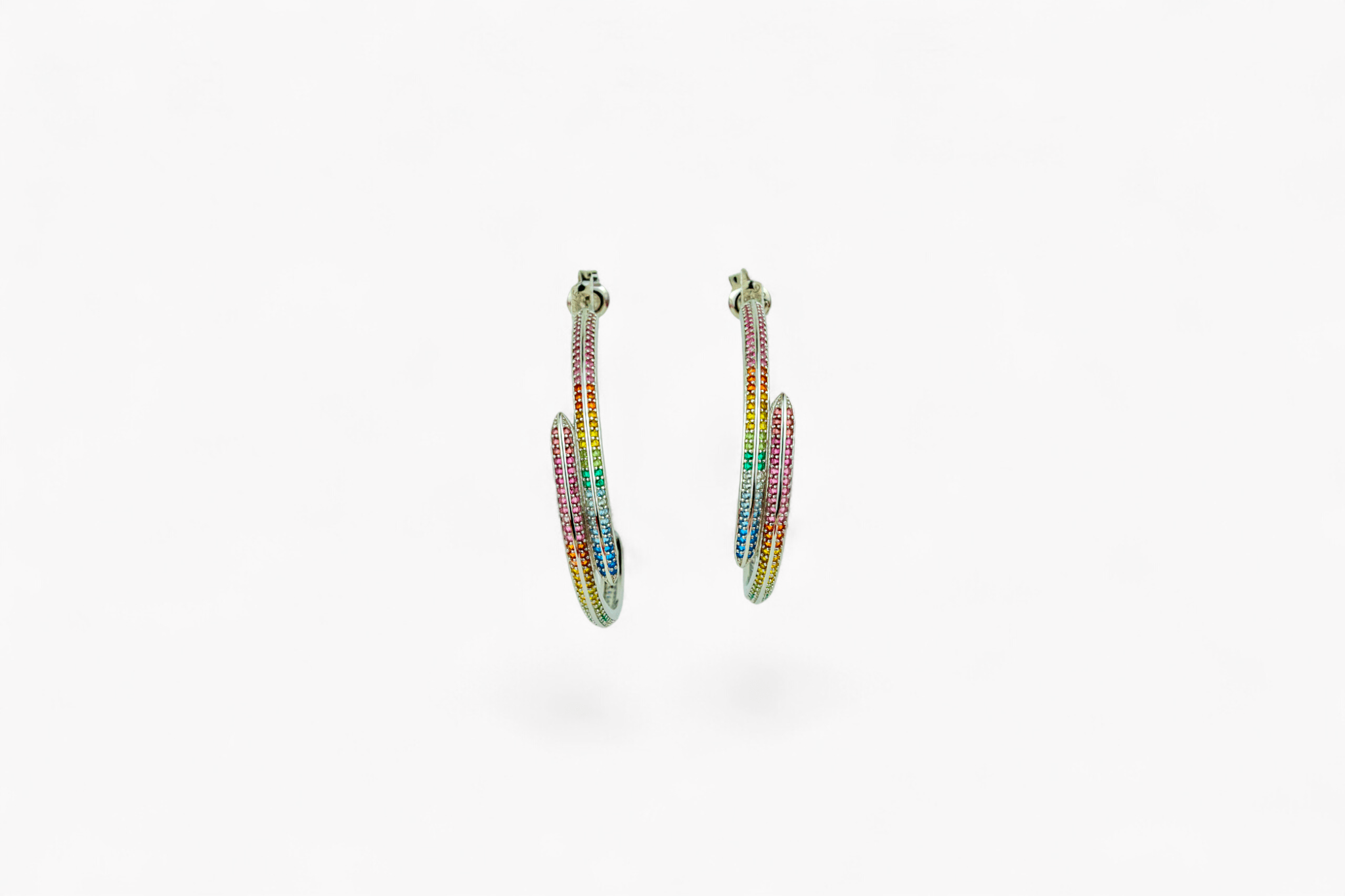 Rainbow Pavé Crossover Hoop Earrings - Miraura Jewels