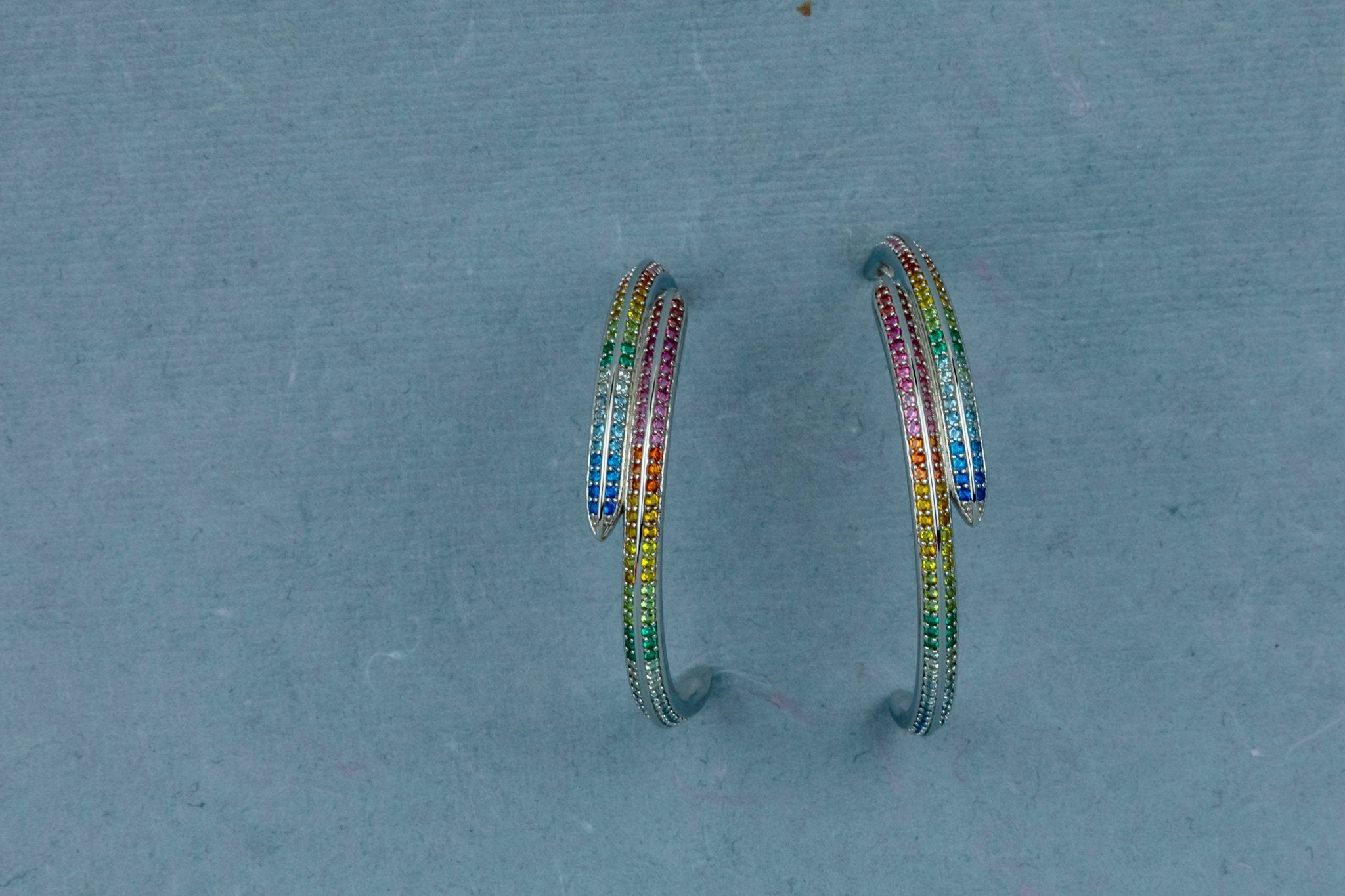 Rainbow Pavé Crossover Hoop Earrings - Miraura Jewels