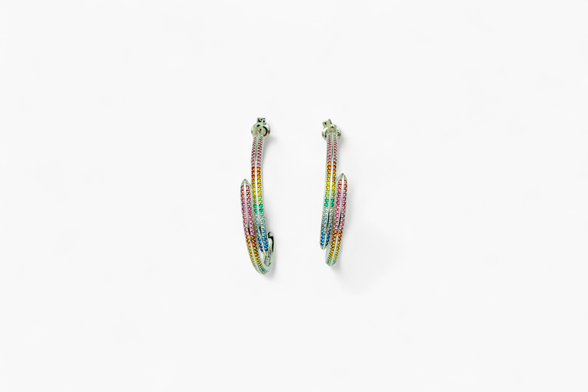 Rainbow Pavé Crossover Hoop Earrings - Miraura Jewels