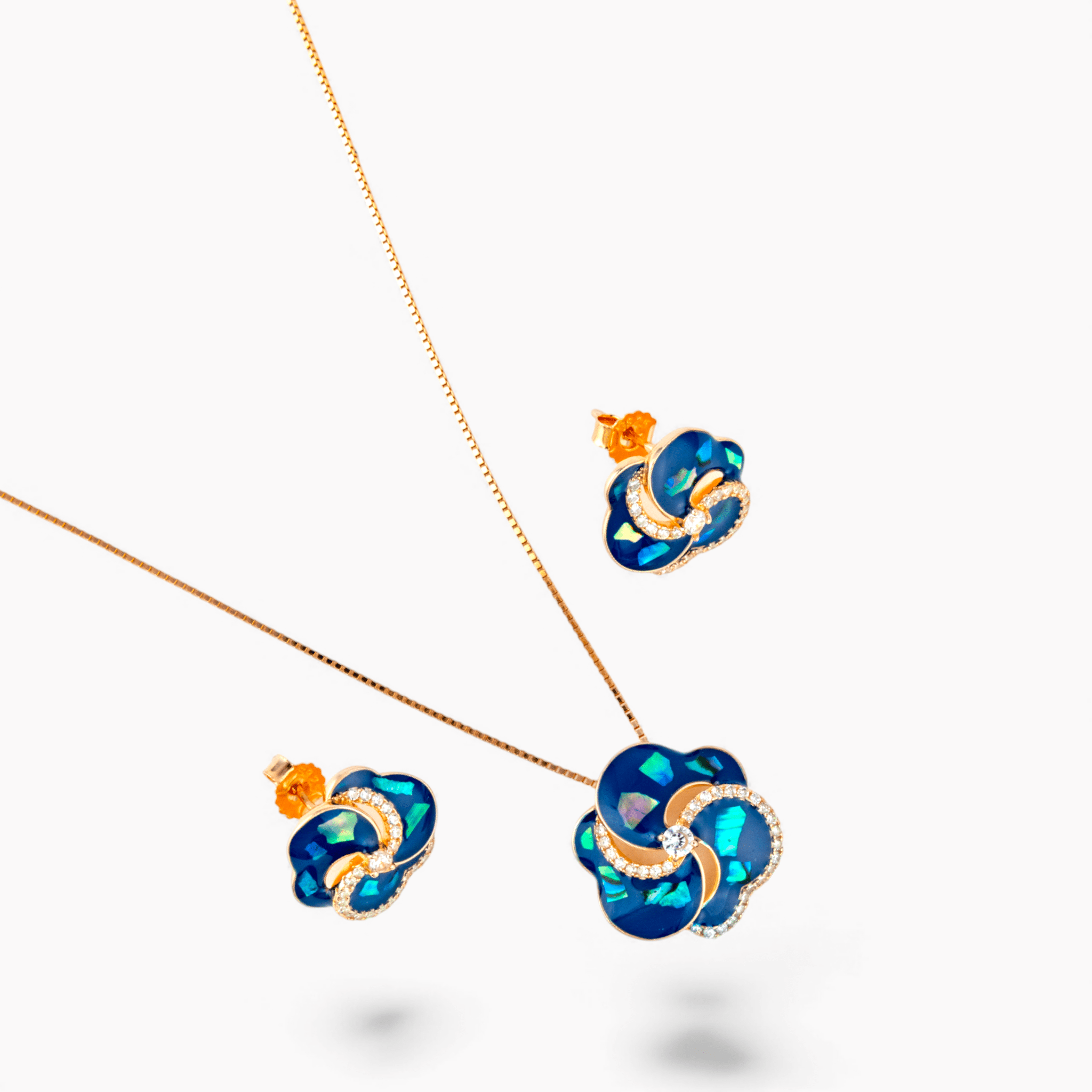 Rose Gold and Blue Enamel Knot Jewelry Set - Miraura Jewels