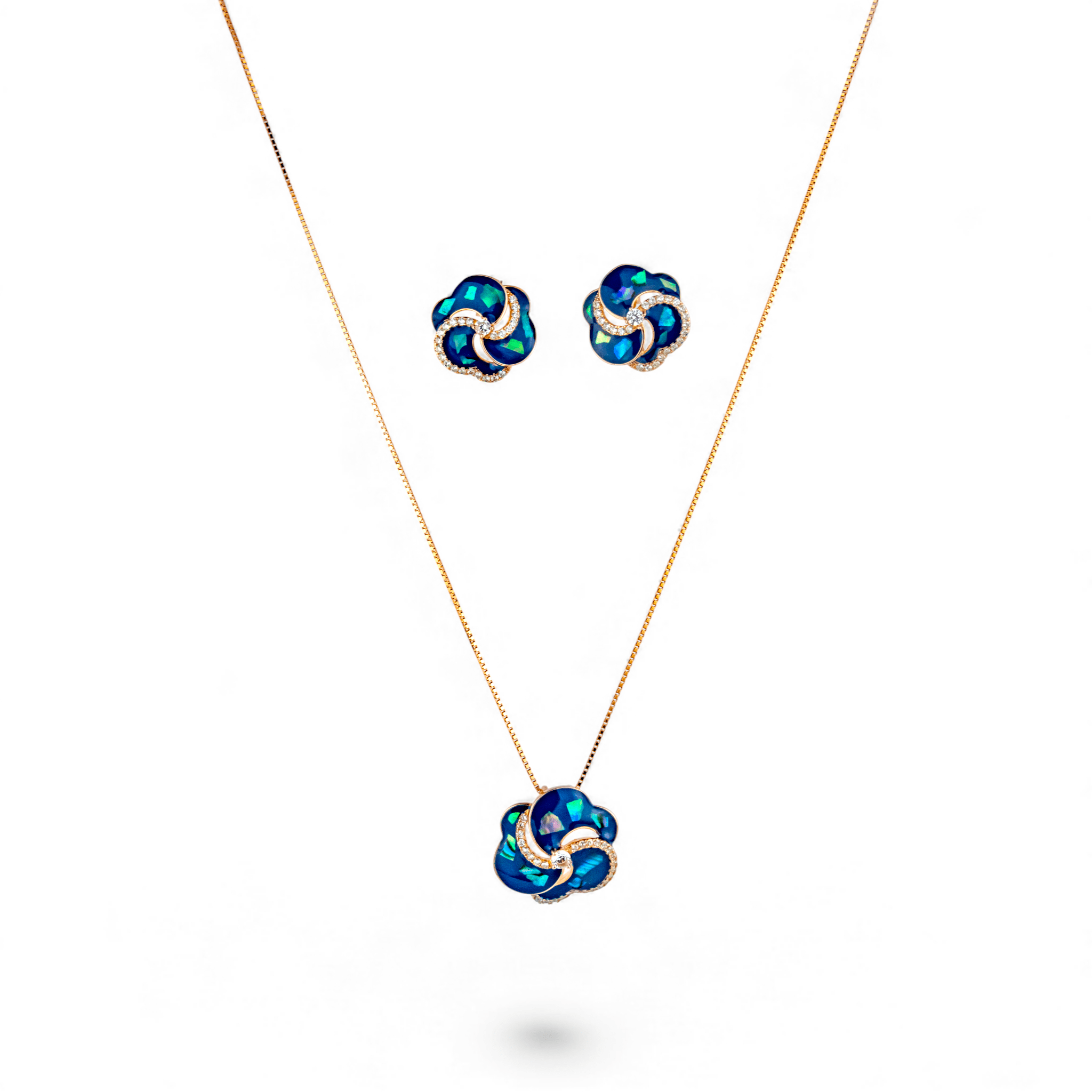 Rose Gold and Blue Enamel Knot Jewelry Set - Miraura Jewels