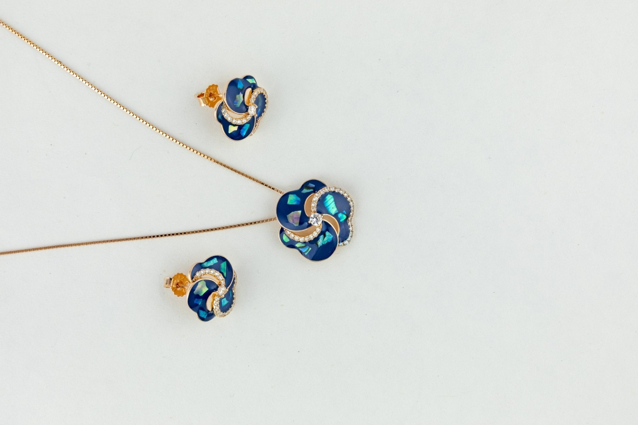 Rose Gold and Blue Enamel Knot Jewelry Set - Miraura Jewels