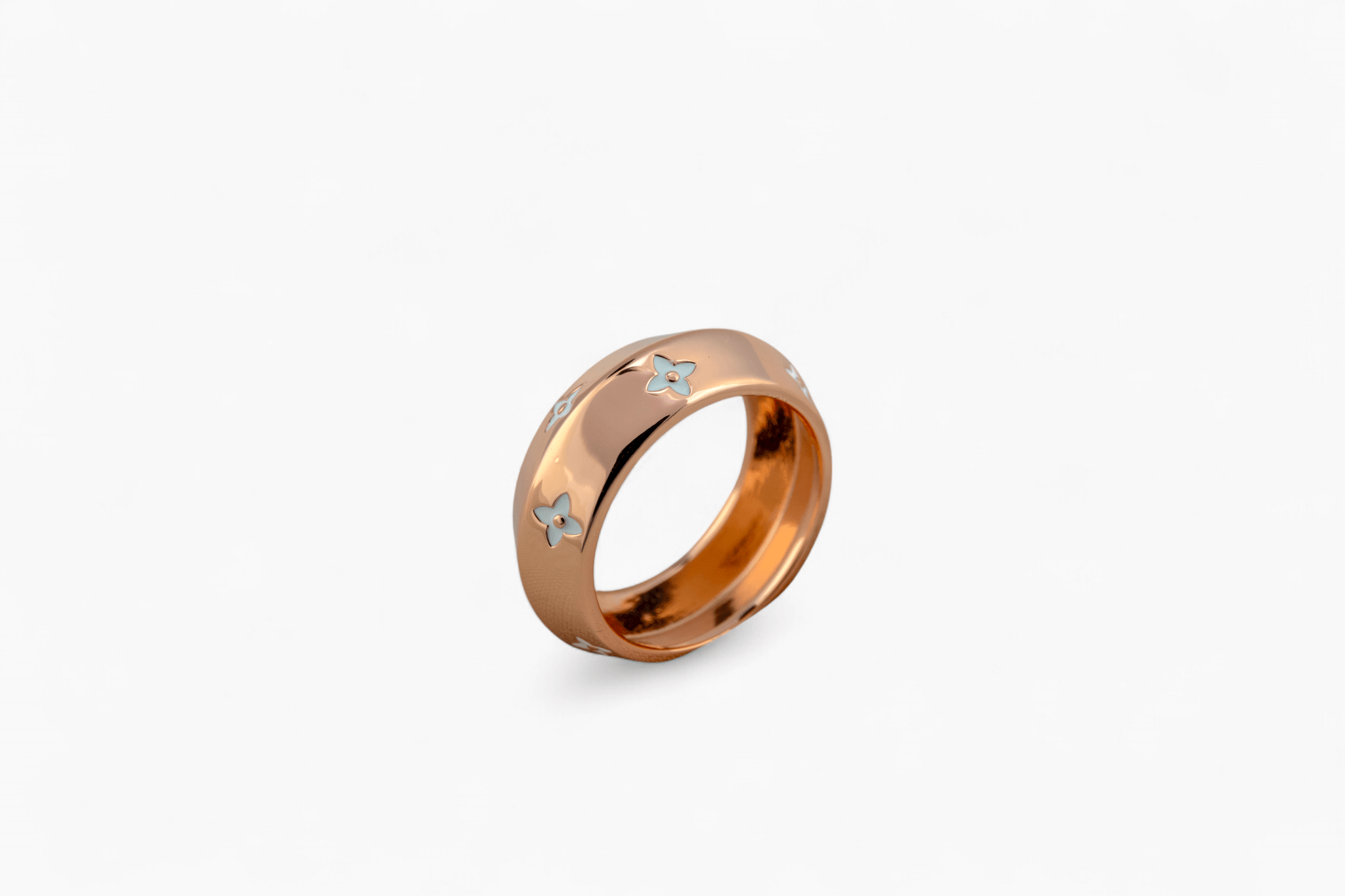 Rose Gold and White Enamel Floral Band Ring - Miraura Jewels
