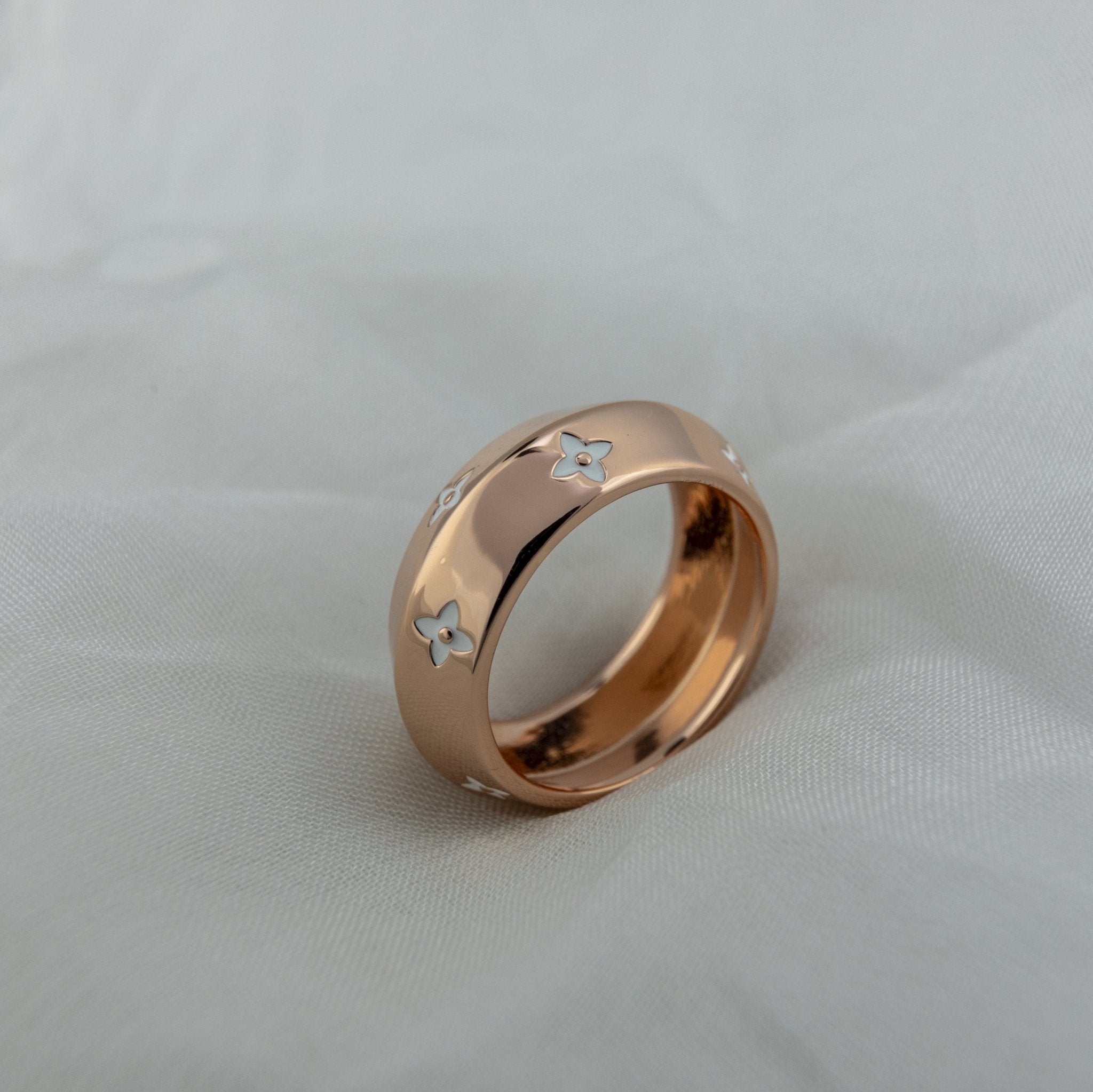 Rose Gold and White Enamel Floral Band Ring - Miraura Jewels