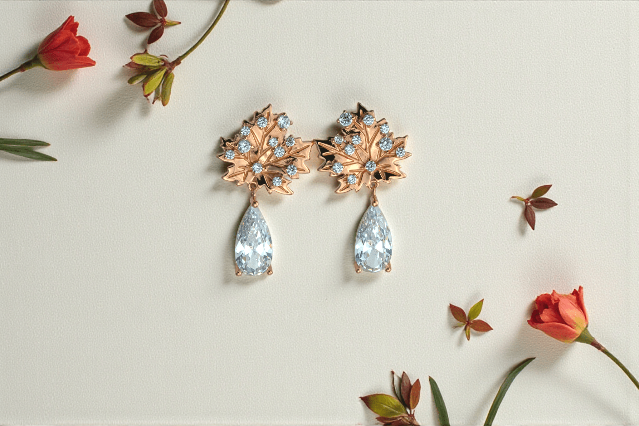 Rose Gold Blossom Teardrop Earrings - Miraura Jewels