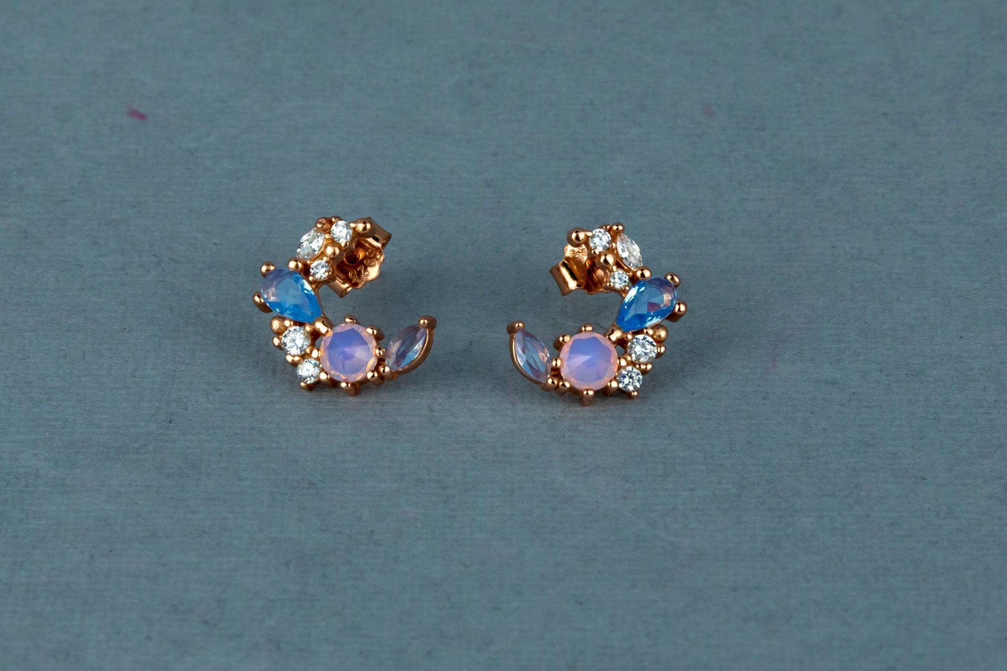Rose Gold Crescent Studs - Miraura Jewels