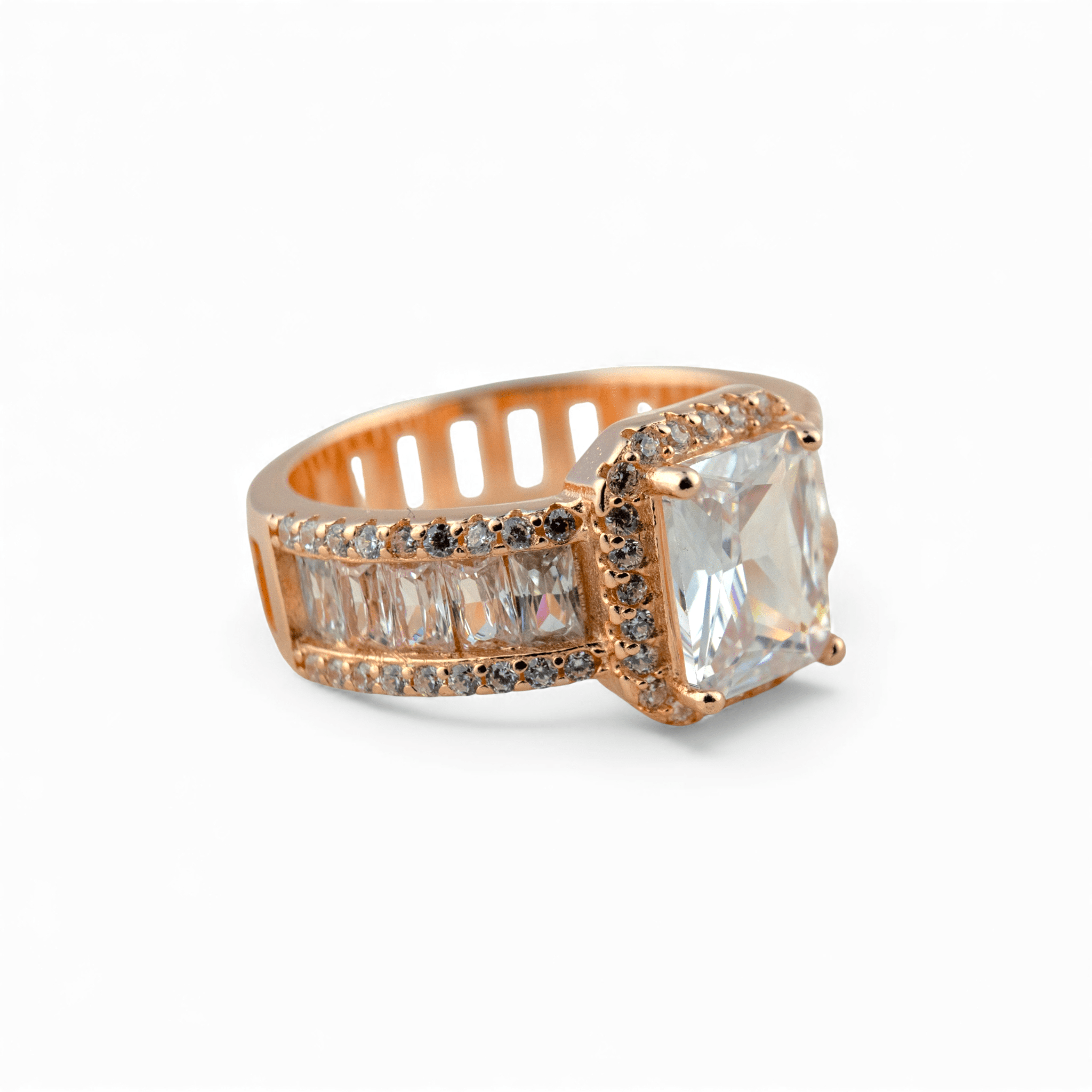 Rose Gold Emerald - Cut Halo Ring - Miraura Jewels