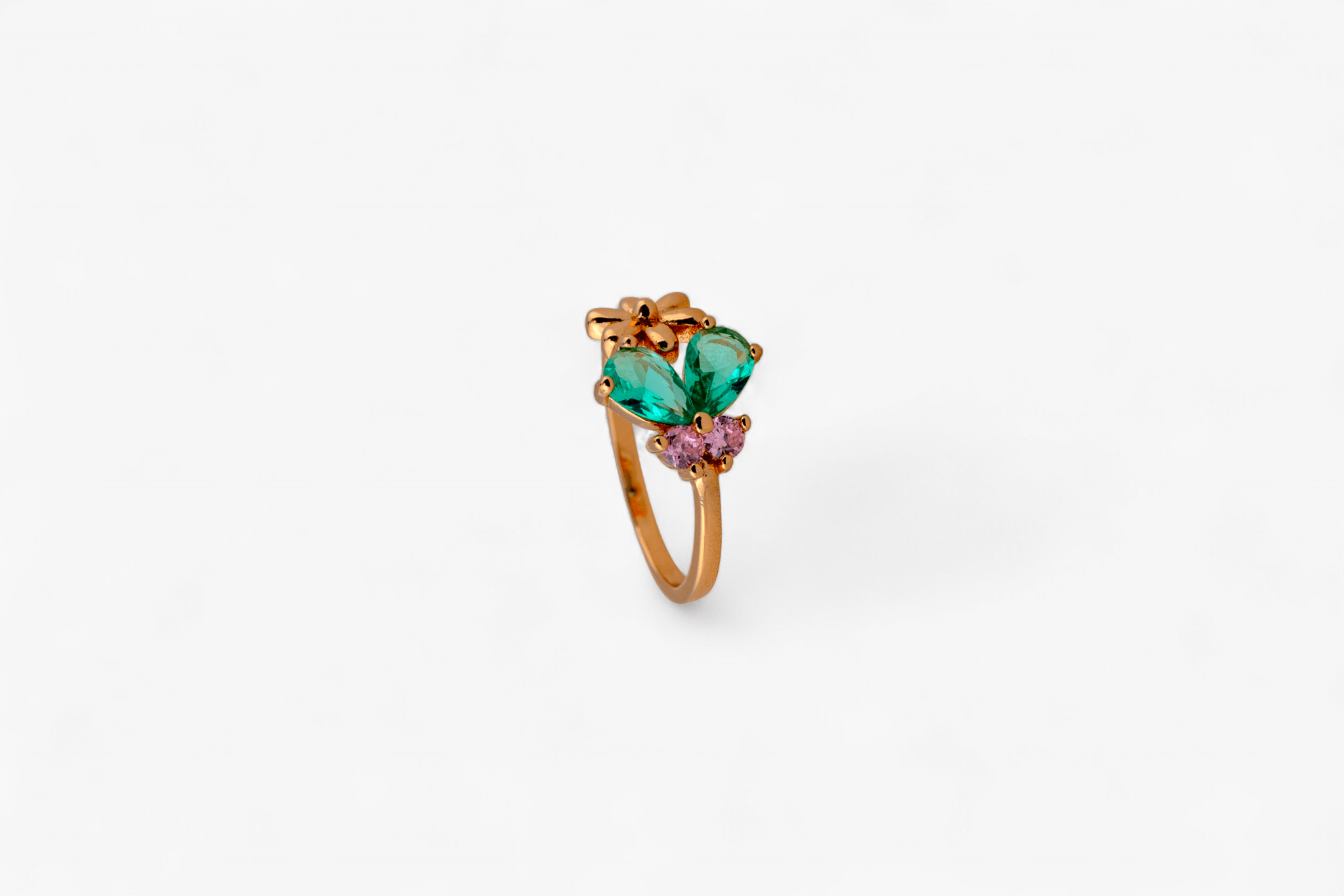 Rose Gold Green Stone Flower Ring - Miraura Jewels