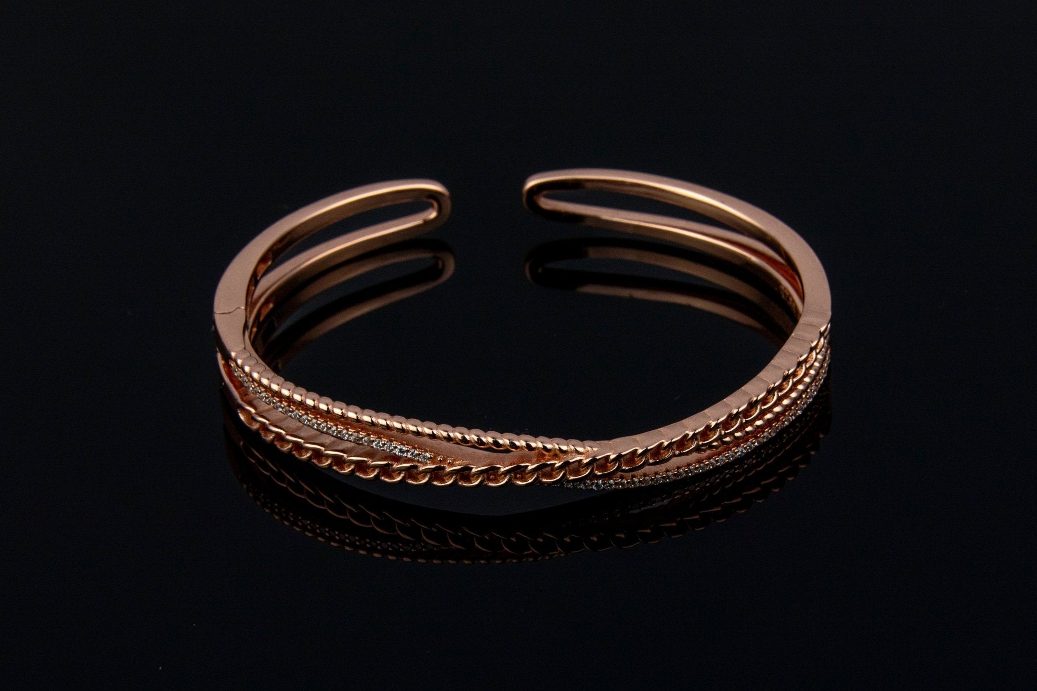 Rose Gold Layered Cuff Bangle - Miraura Jewels