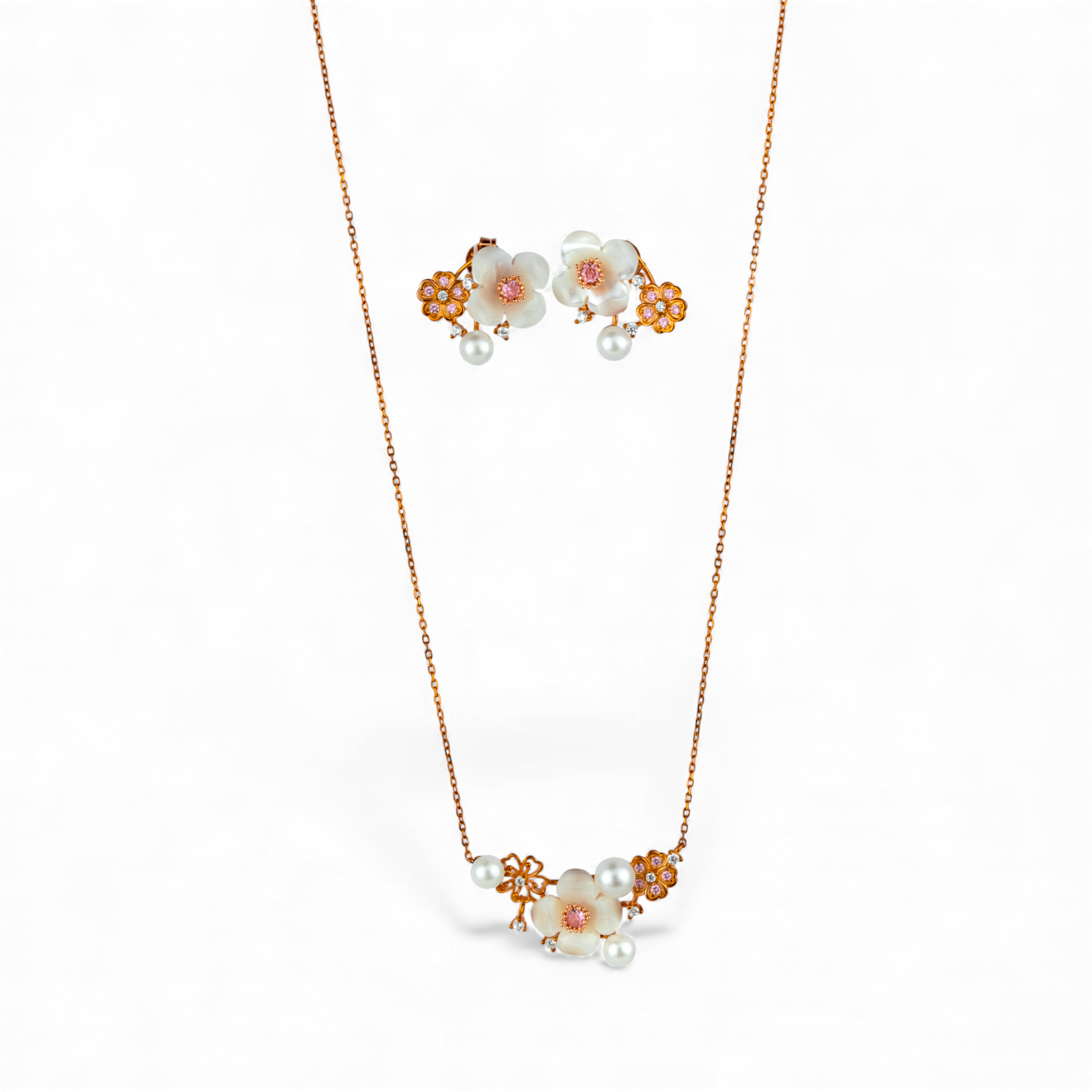 Rose Gold Mother of Pearl & Pearl Blossom Set - Miraura Jewels