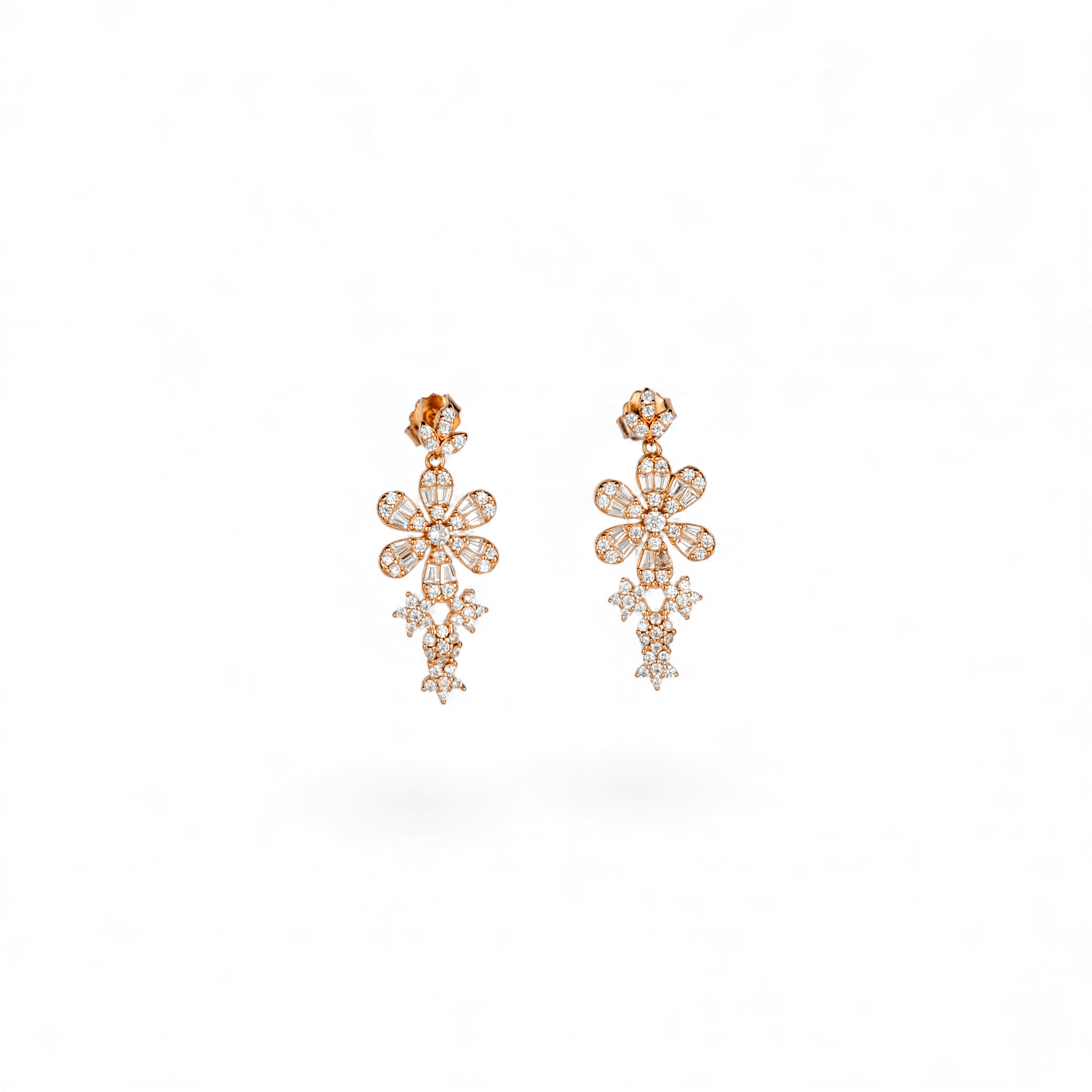 Rose Gold Pavé Floral Drop Earrings - Miraura Jewels