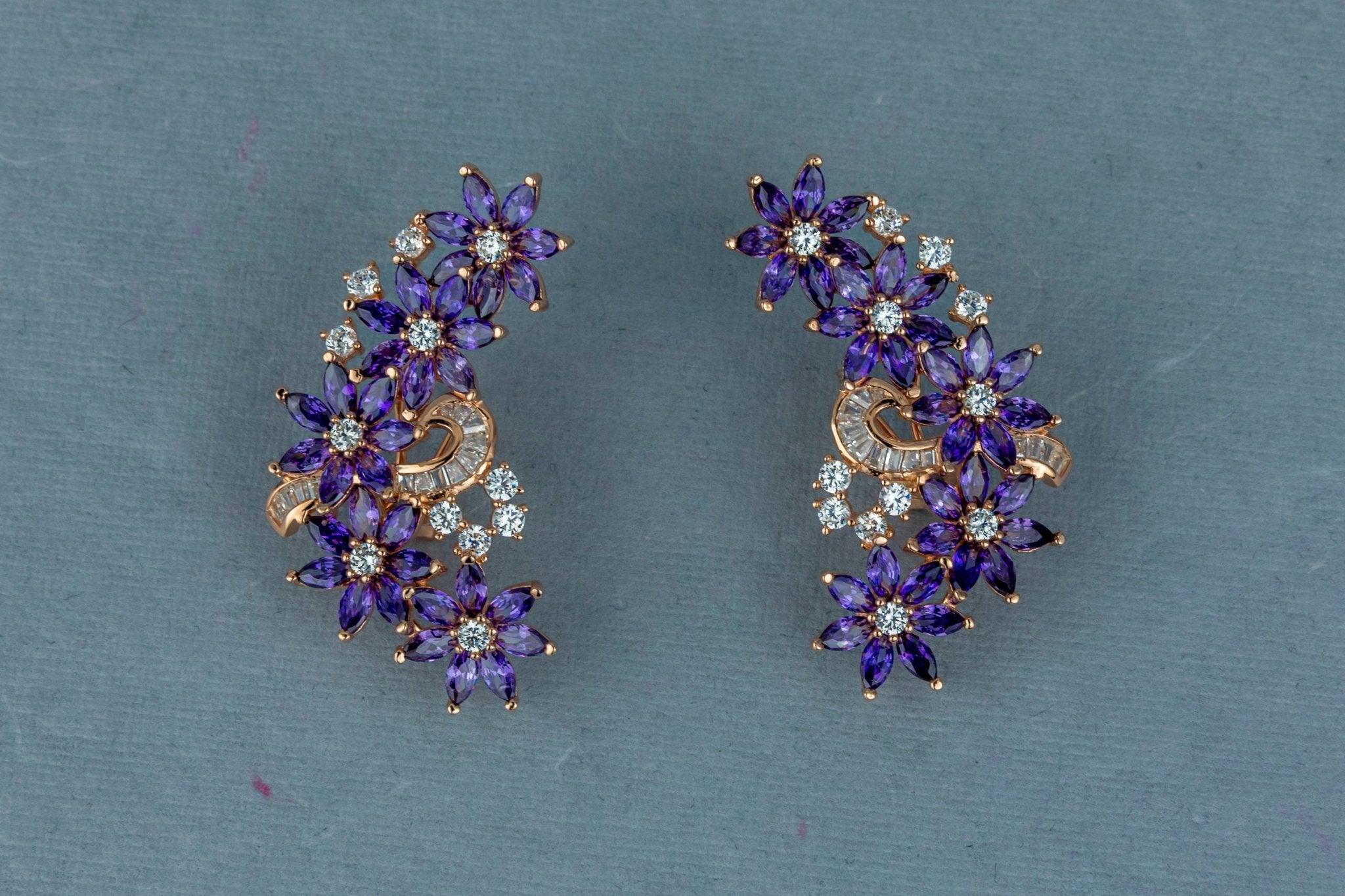Rose Gold Purple Floral Ear Climbers - Miraura Jewels