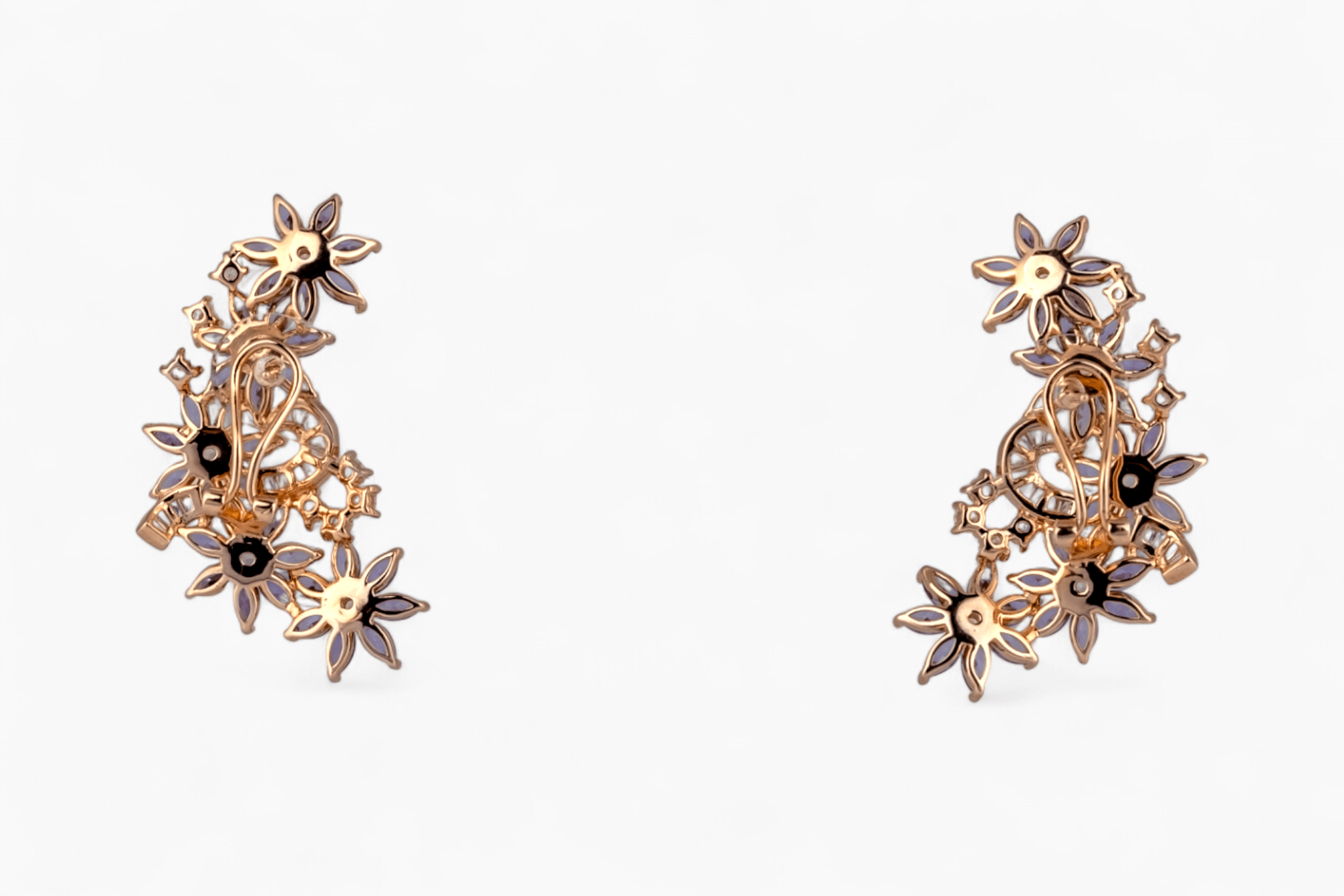 Rose Gold Purple Floral Ear Climbers - Miraura Jewels