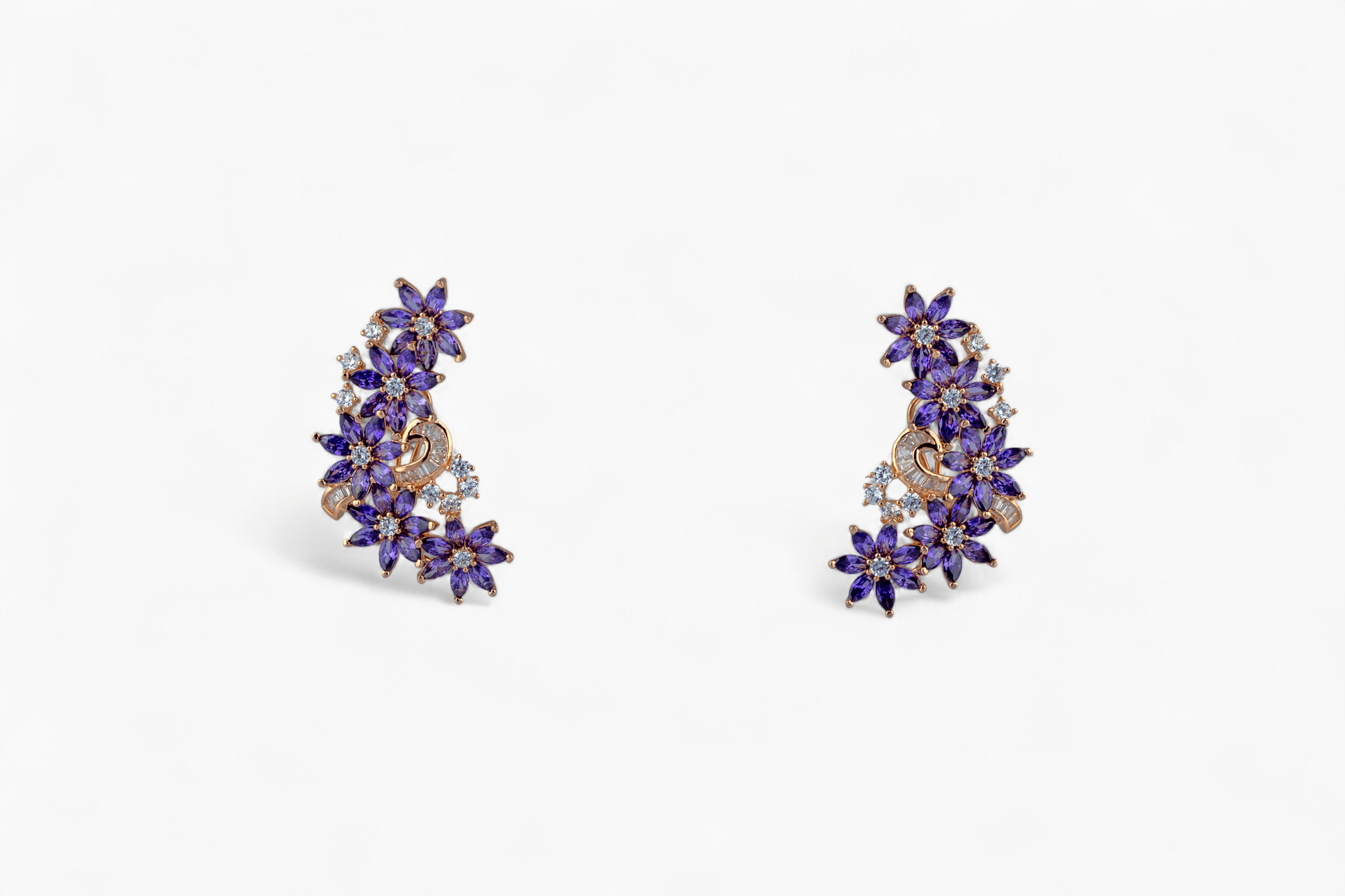 Rose Gold Purple Floral Ear Climbers - Miraura Jewels
