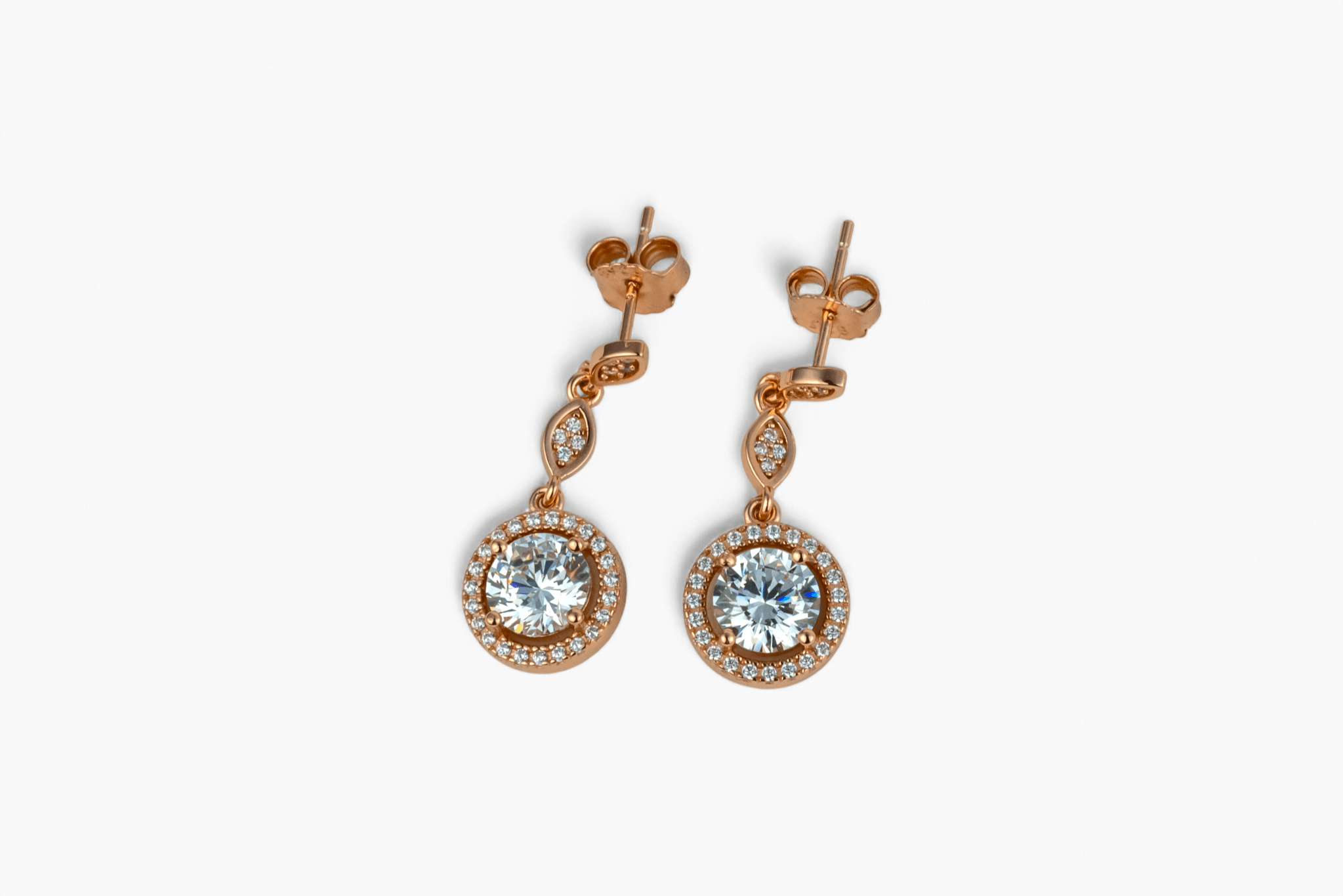 Rose Gold Solitaire Drop Earrings - Miraura Jewels