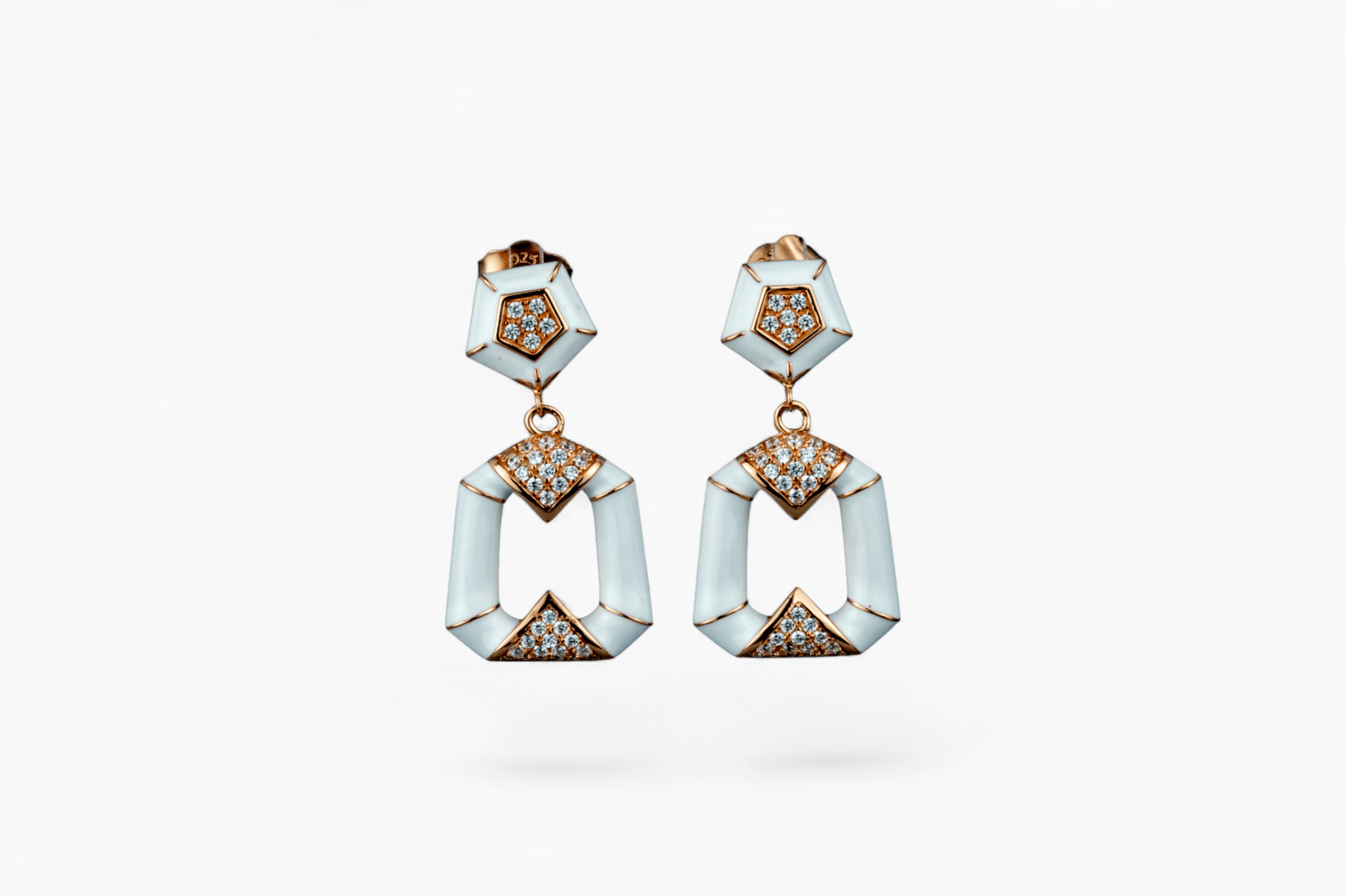 Rose Gold & White Enamel Drop Earrings - Miraura Jewels