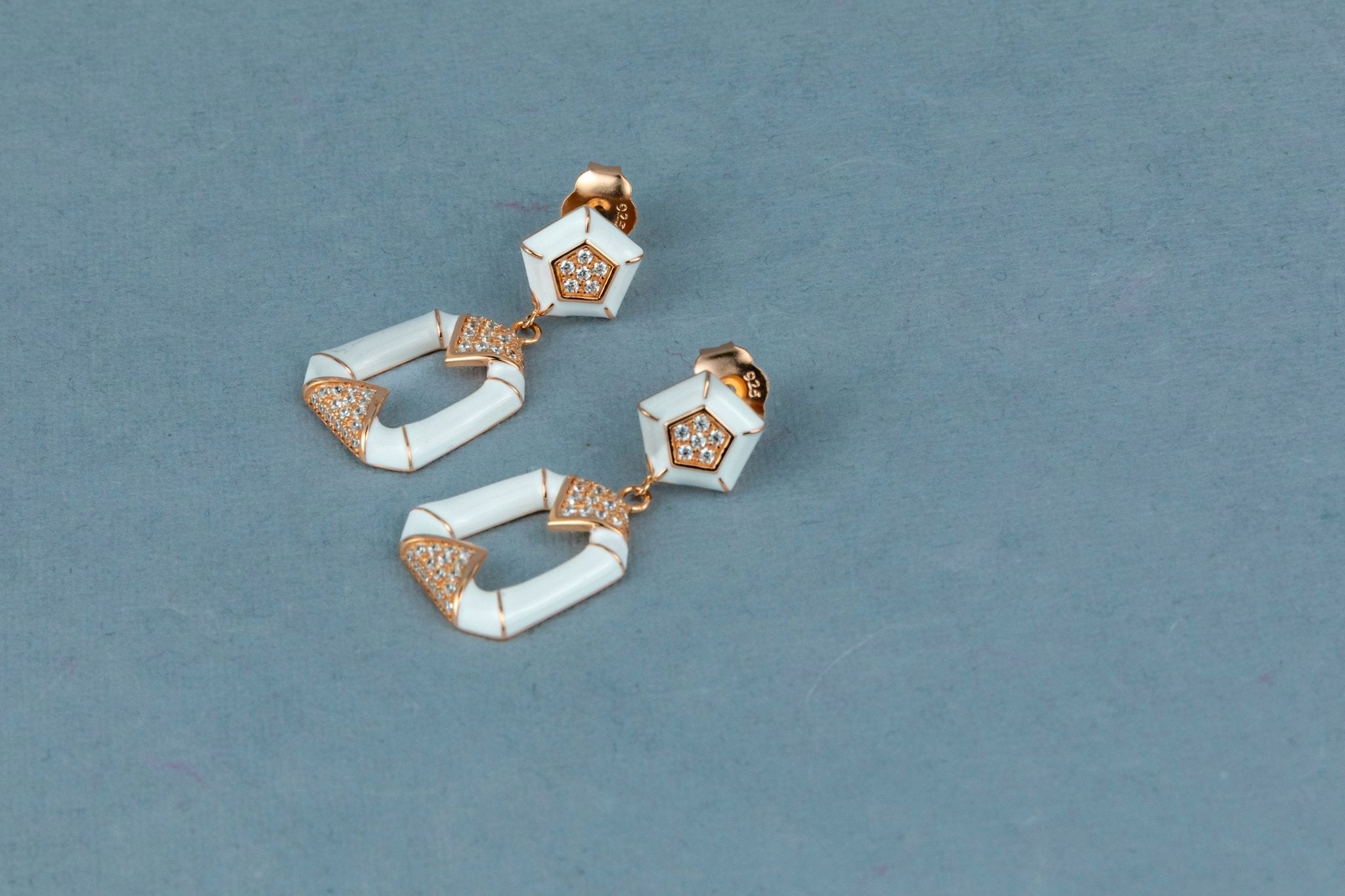 Rose Gold & White Enamel Drop Earrings - Miraura Jewels