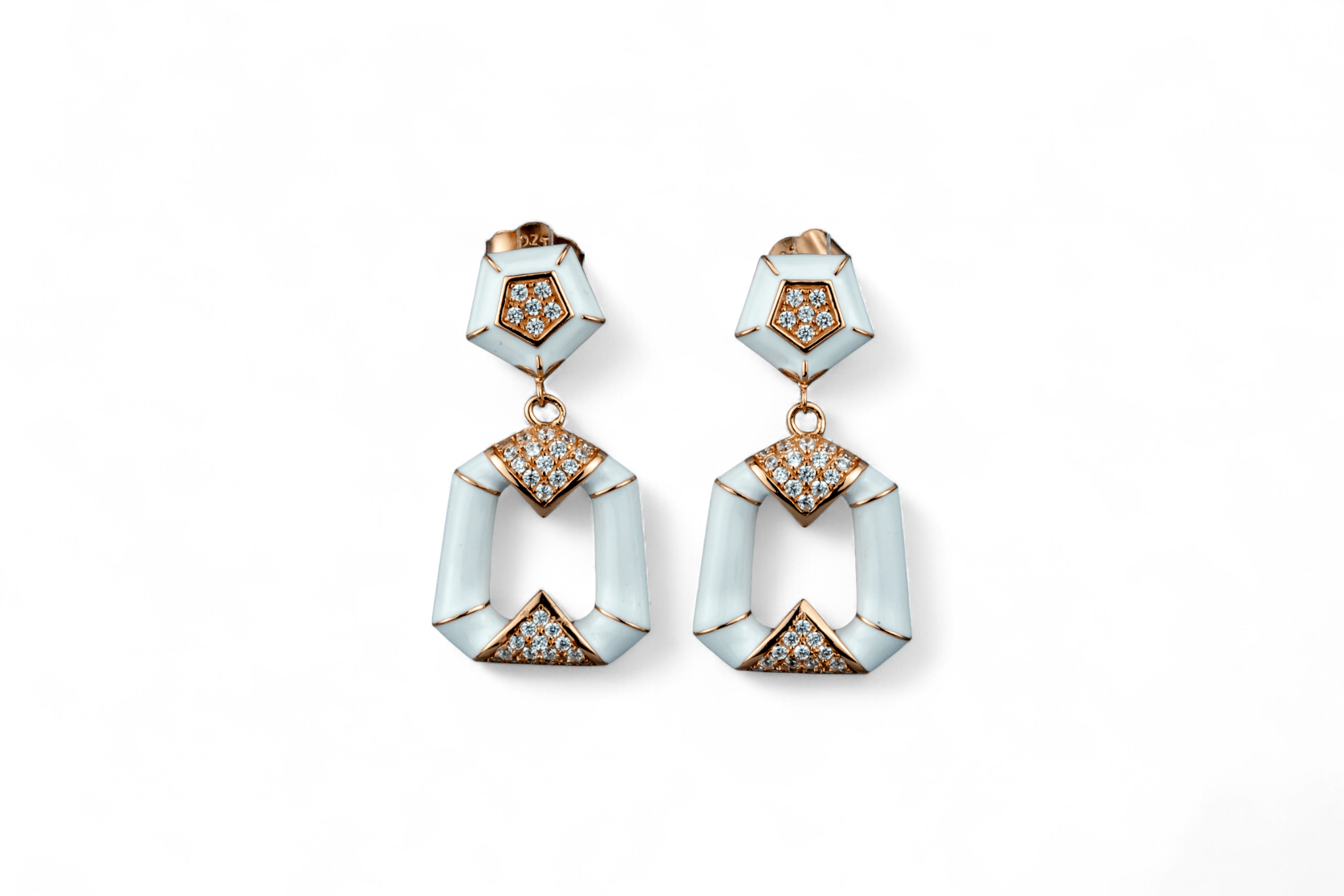 Rose Gold & White Enamel Drop Earrings - Miraura Jewels