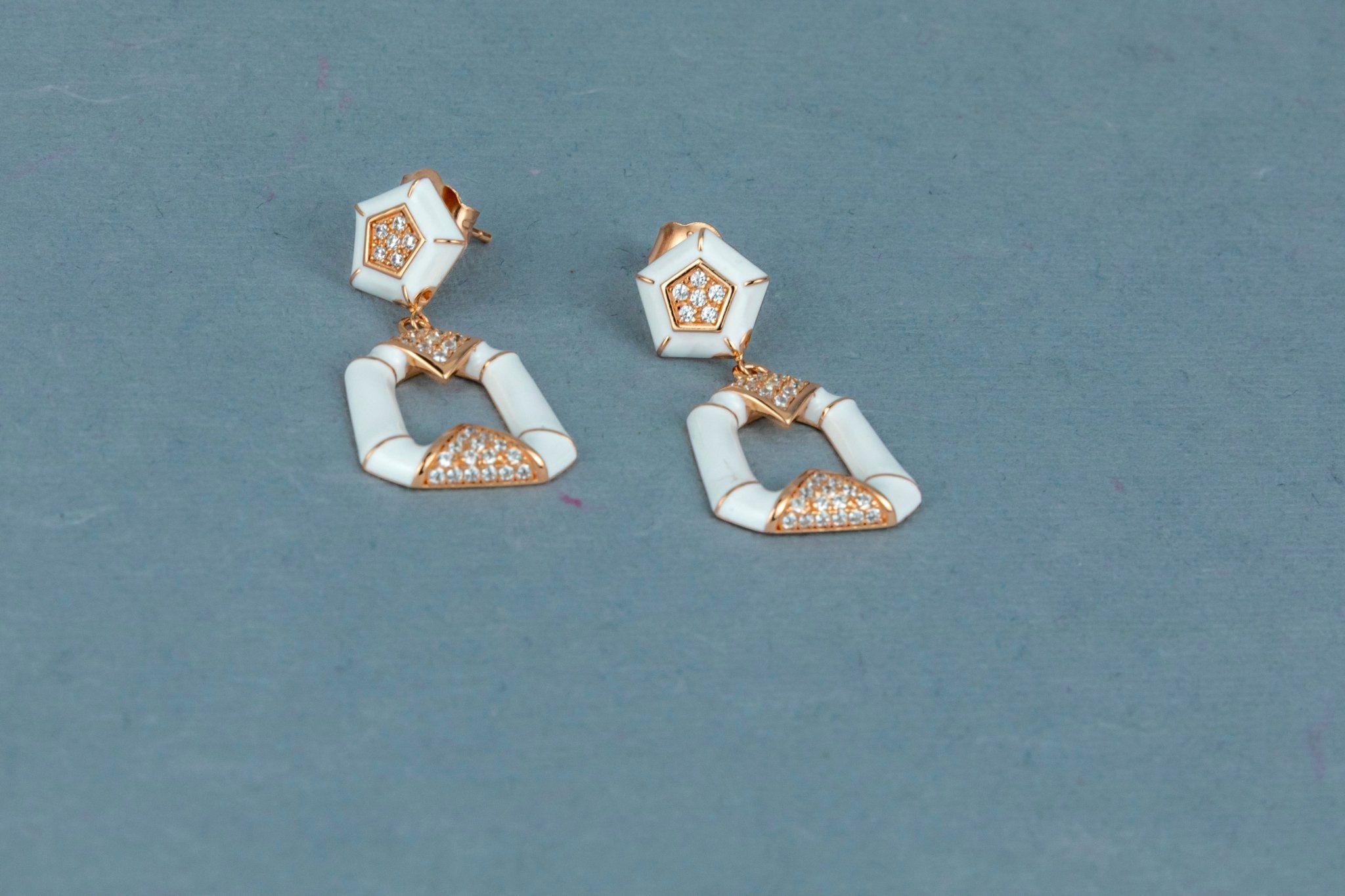Rose Gold & White Enamel Drop Earrings - Miraura Jewels