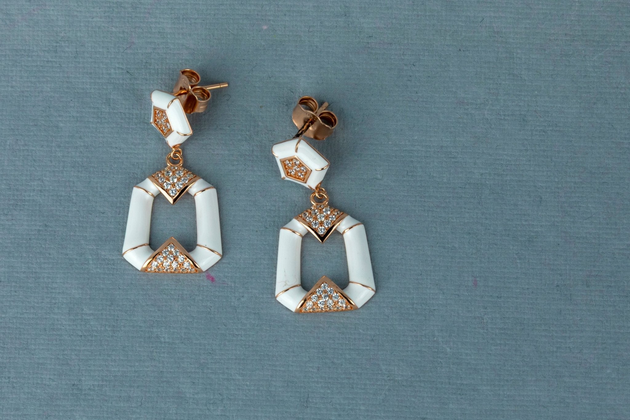 Rose Gold & White Enamel Drop Earrings - Miraura Jewels