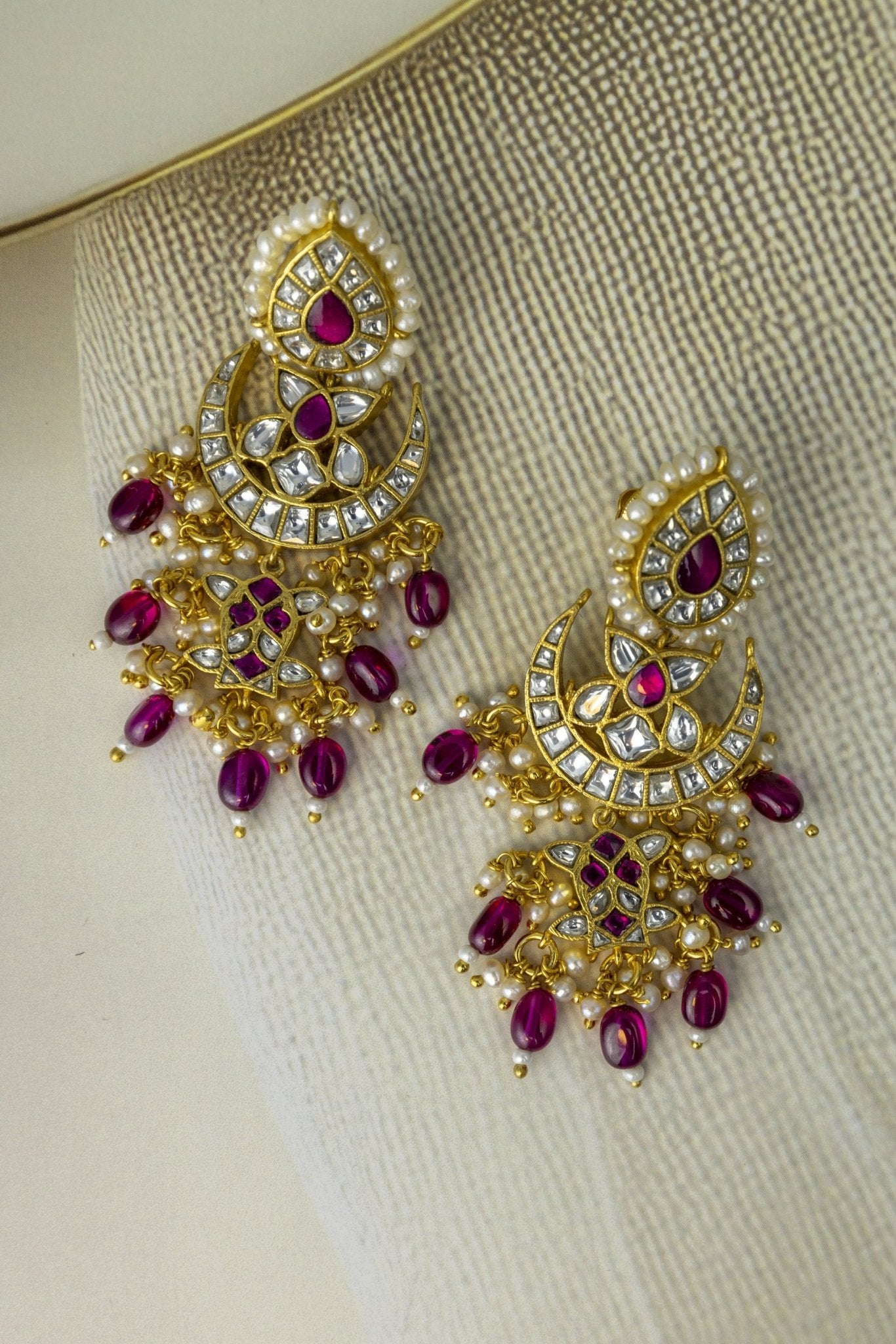 Ruby Red & Pearl Gold - Plated Chandbali Earrings - Miraura Jewels
